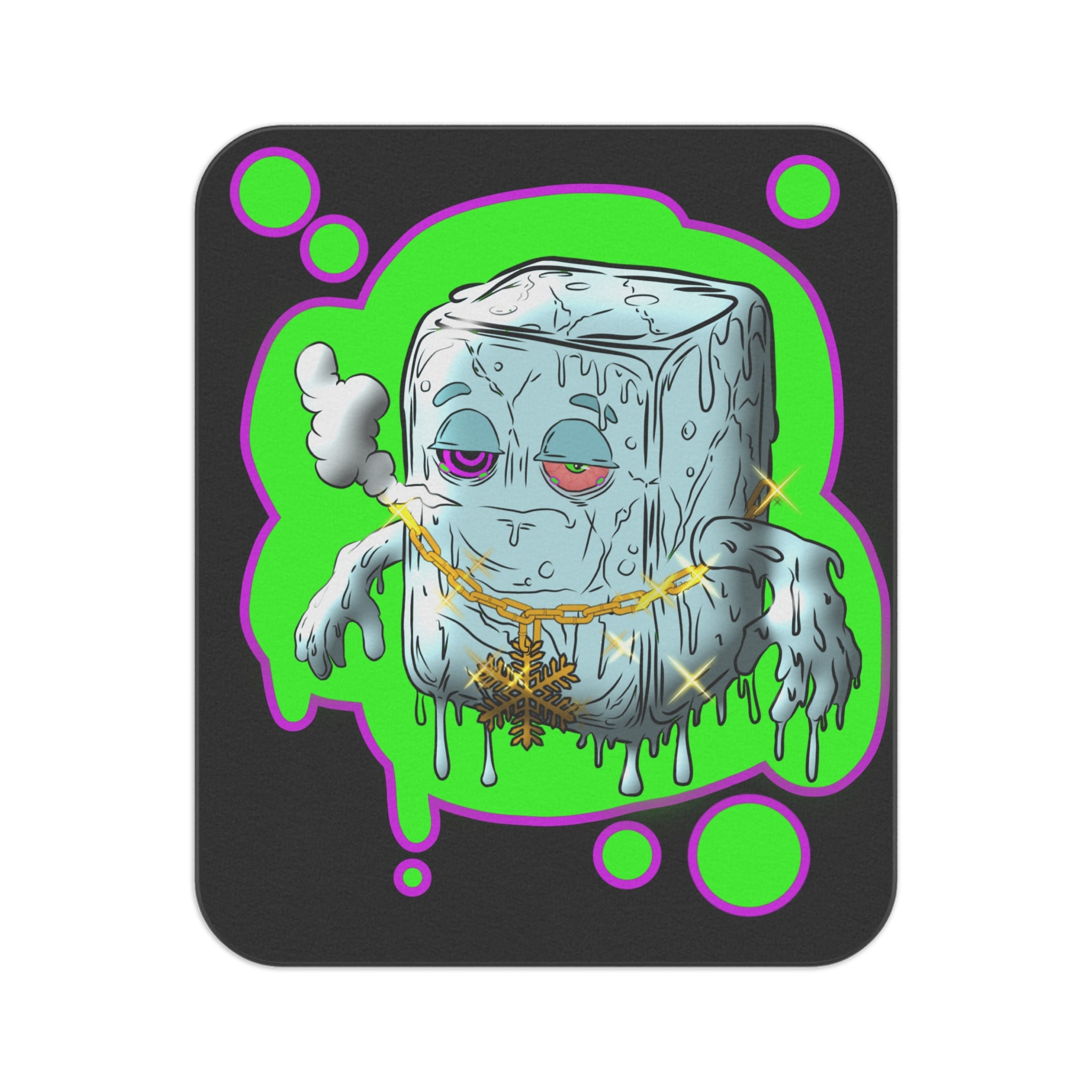 Chill Ice Cube Character Picnic Blanket | Dripping Neon Cartoon Art