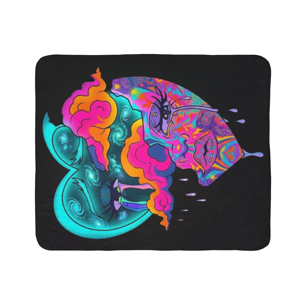 Dreamstate Sherpa Blanket – Cosmic Moon & Psychedelic Face Throw