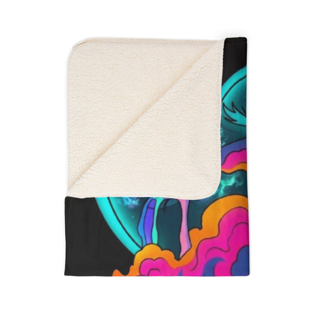 Dreamstate Sherpa Blanket – Cosmic Moon & Psychedelic Face Throw