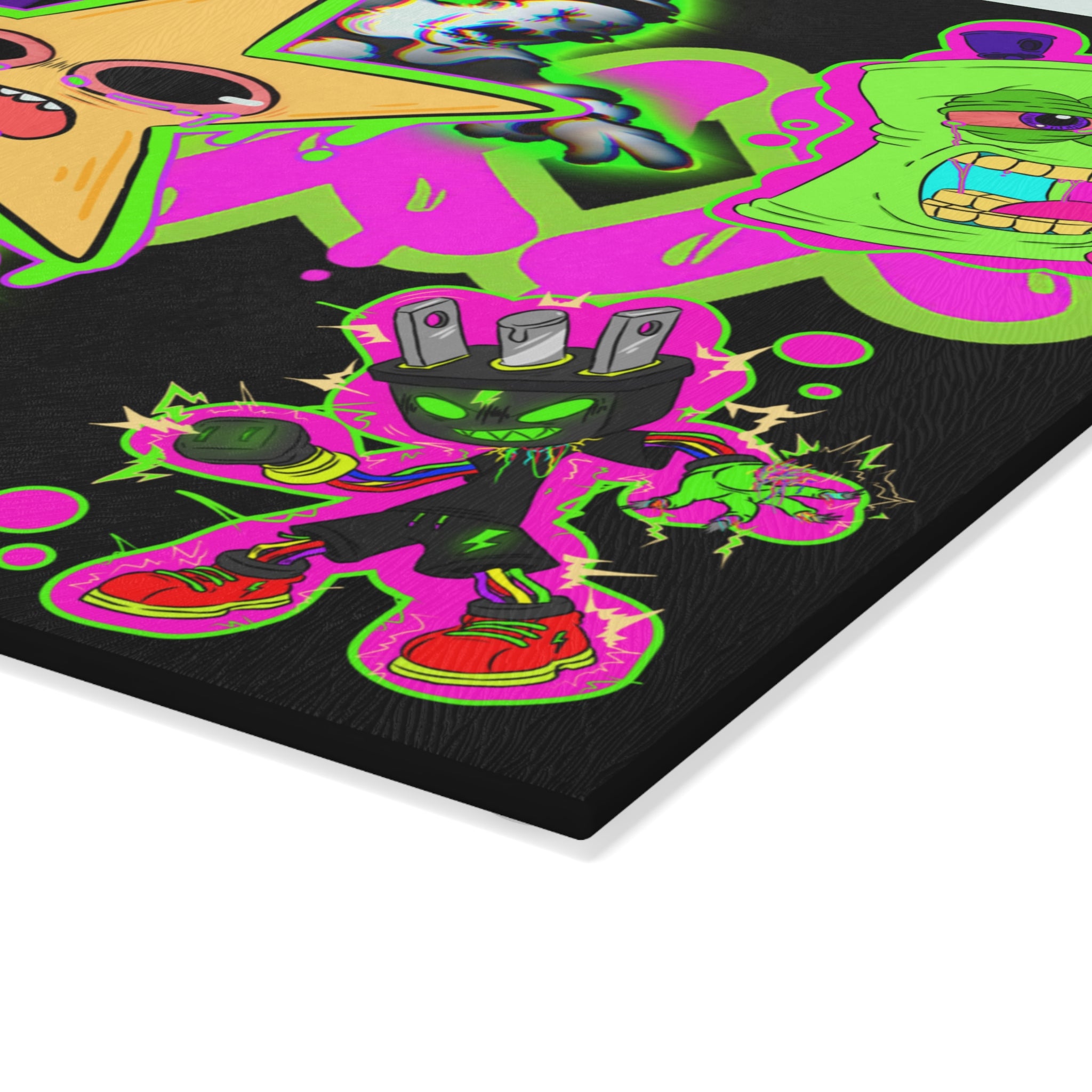 Psychedelic Sticker Mashup Glass Cutting Board | Rainbow Star Vomit