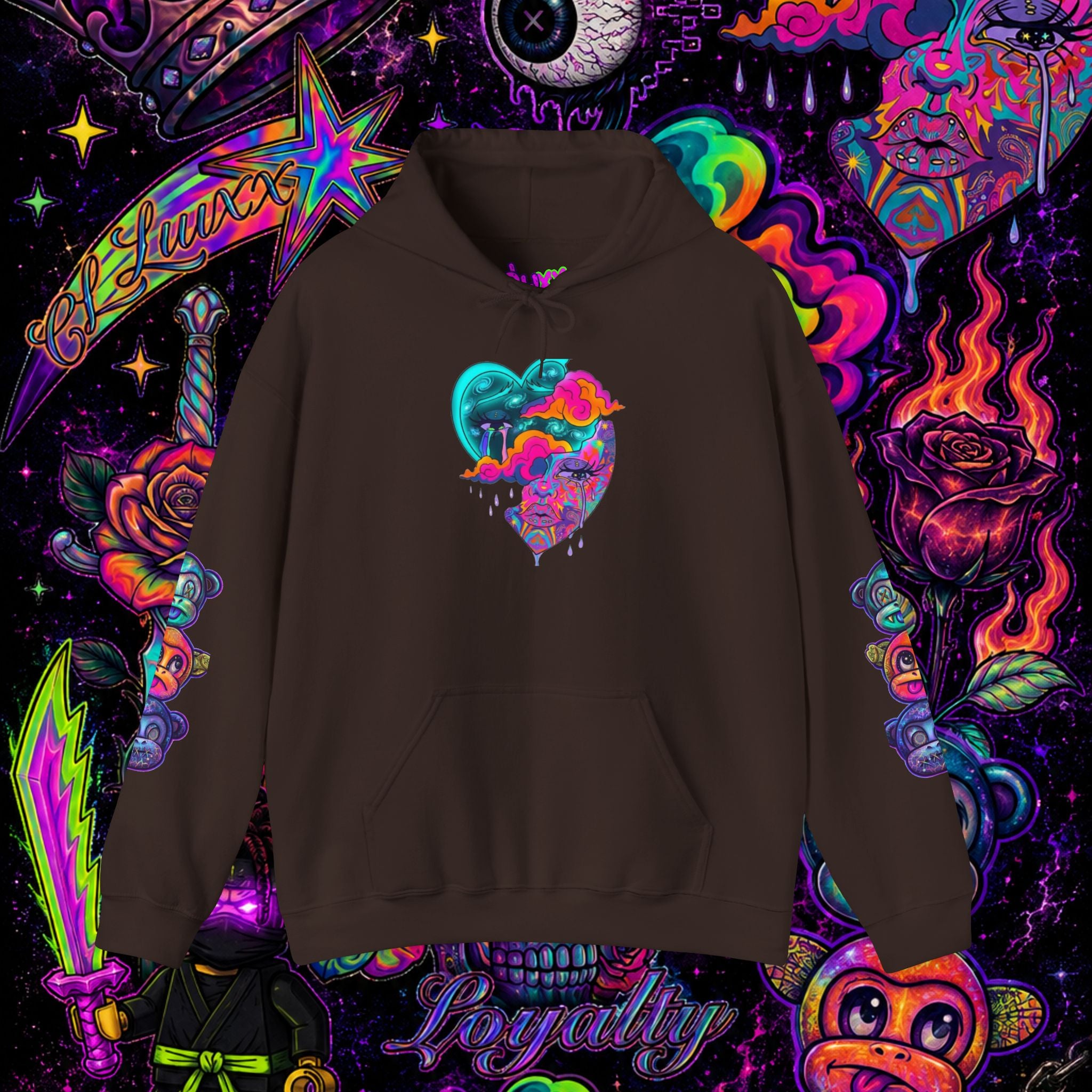 Psychedelic Heart Hoodie | CL LUXX Premium Graphic Pullover Sweatshirt