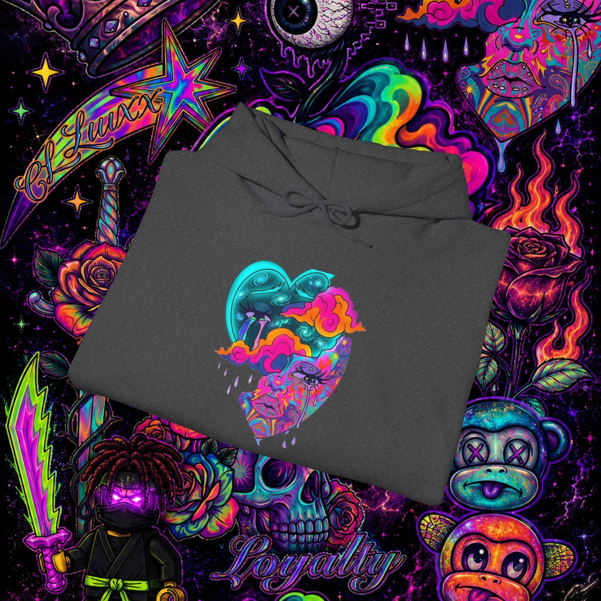 Psychedelic Heart Hoodie | CL LUXX Premium Graphic Pullover Sweatshirt