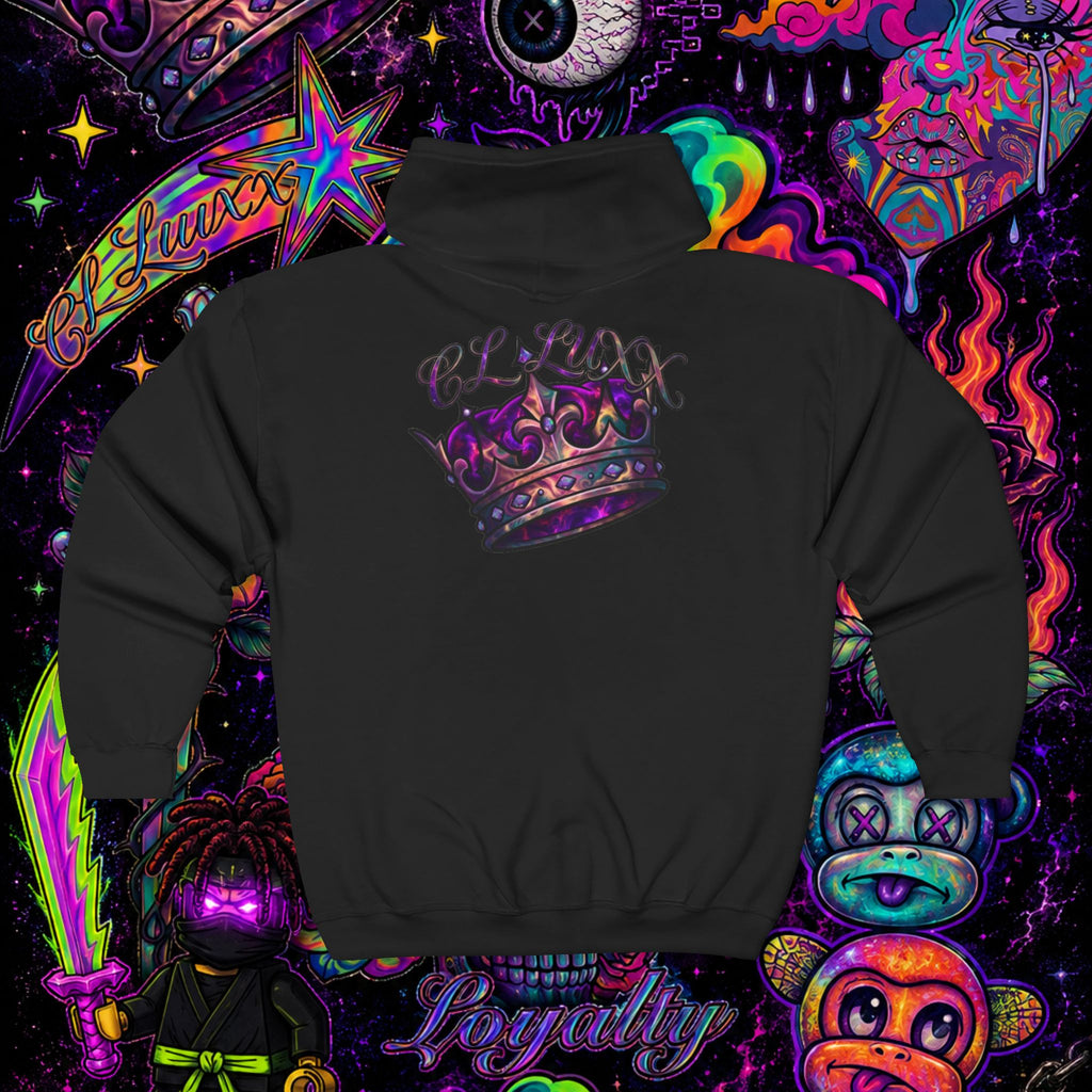 Purple Cosmic Crown Full-Zip Hoodie | Premium Graphic Zip-Up Sweatshirt