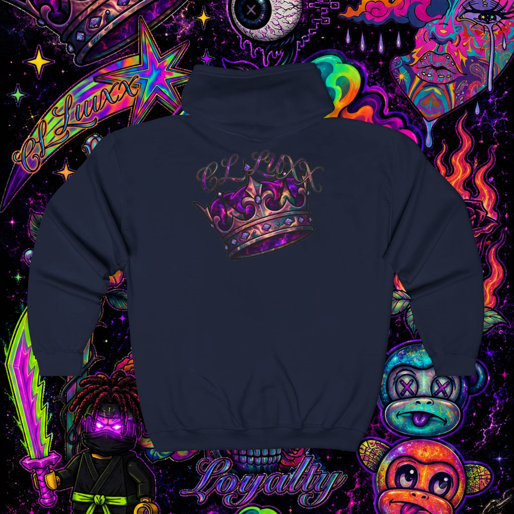 Purple Cosmic Crown Full-Zip Hoodie | Premium Graphic Zip-Up Sweatshirt