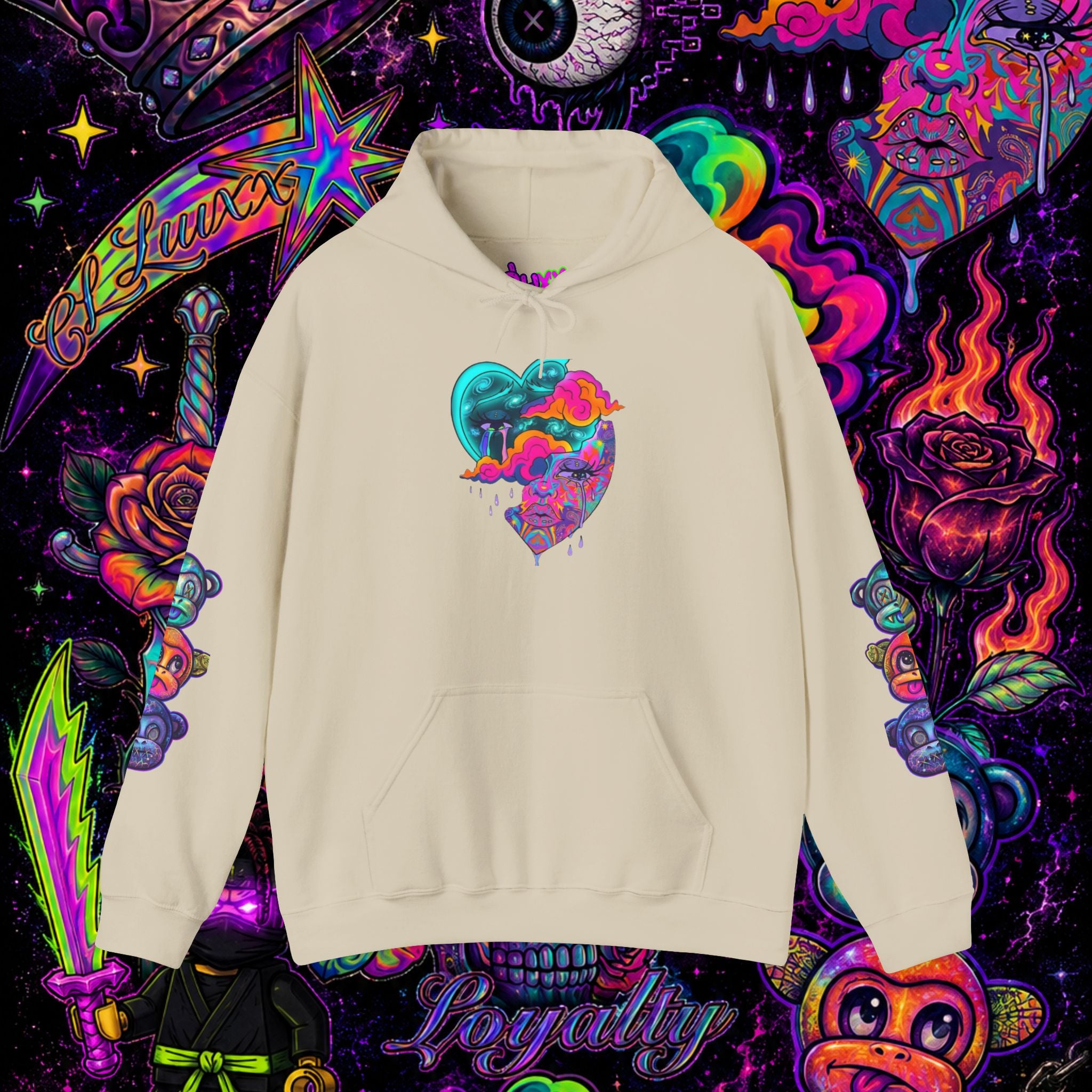 Psychedelic Heart Hoodie | CL LUXX Premium Graphic Pullover Sweatshirt