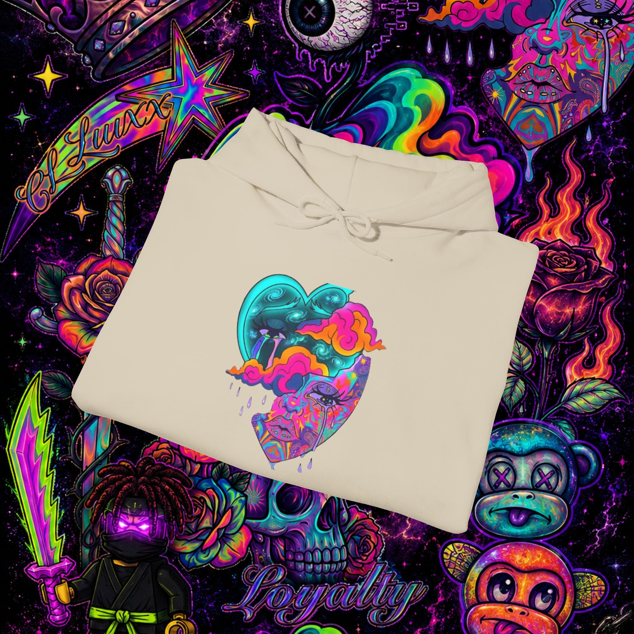 Psychedelic Heart Hoodie | CL LUXX Premium Graphic Pullover Sweatshirt