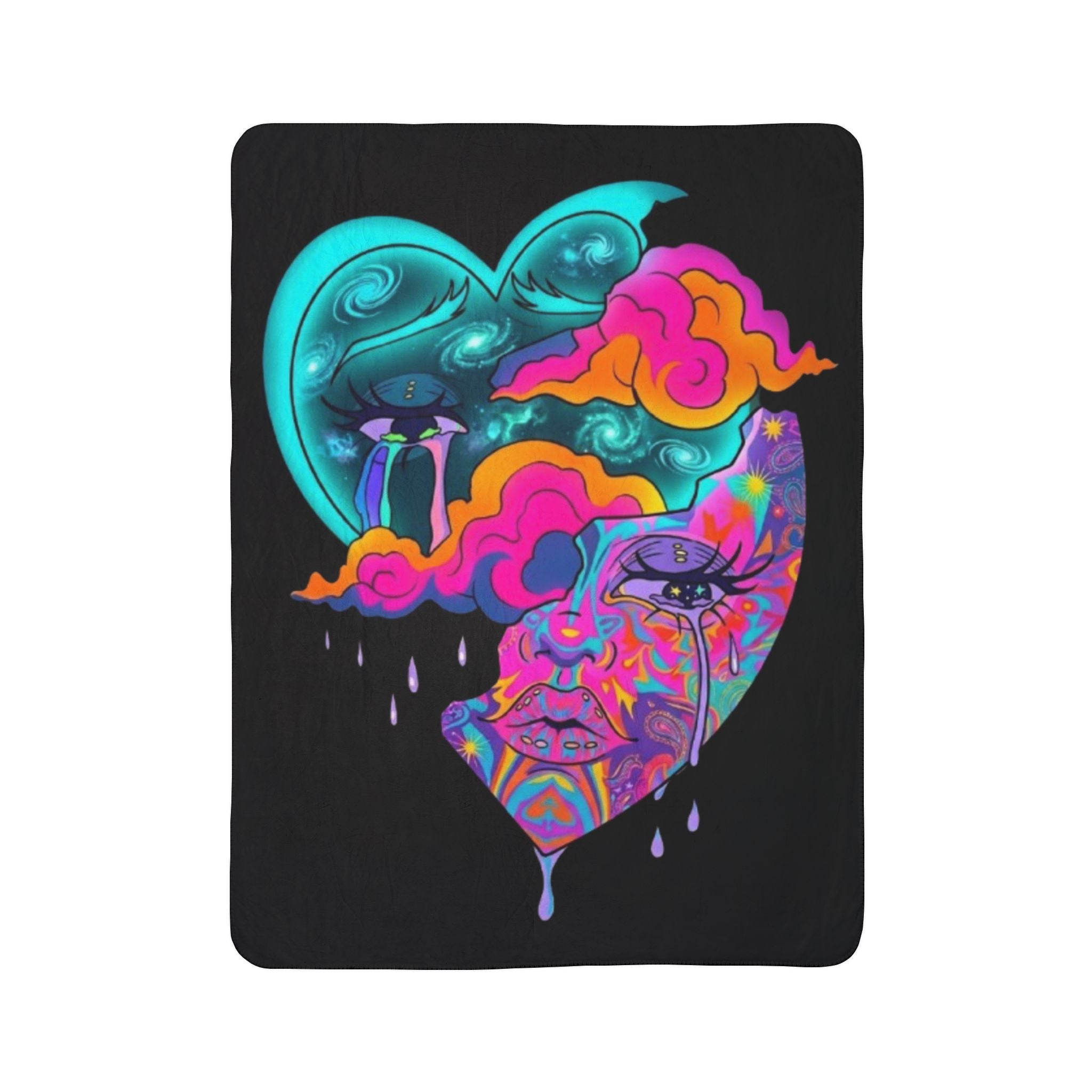 Dreamstate Sherpa Blanket – Cosmic Moon & Psychedelic Face Throw