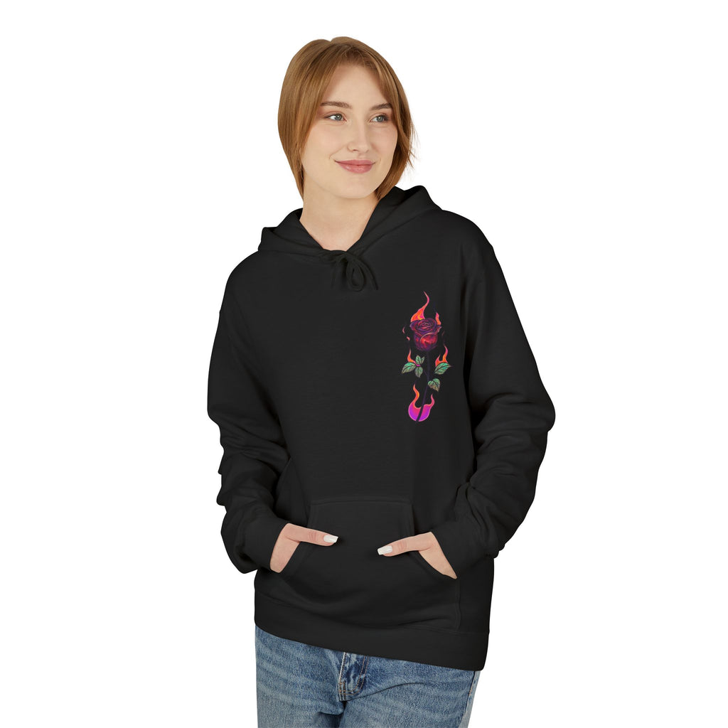 No Evil Hoodie – Burning Rose Streetwear Pullover | See No Evil Hear No Evil Speak No Evil | Graphic Fleece Hoodie