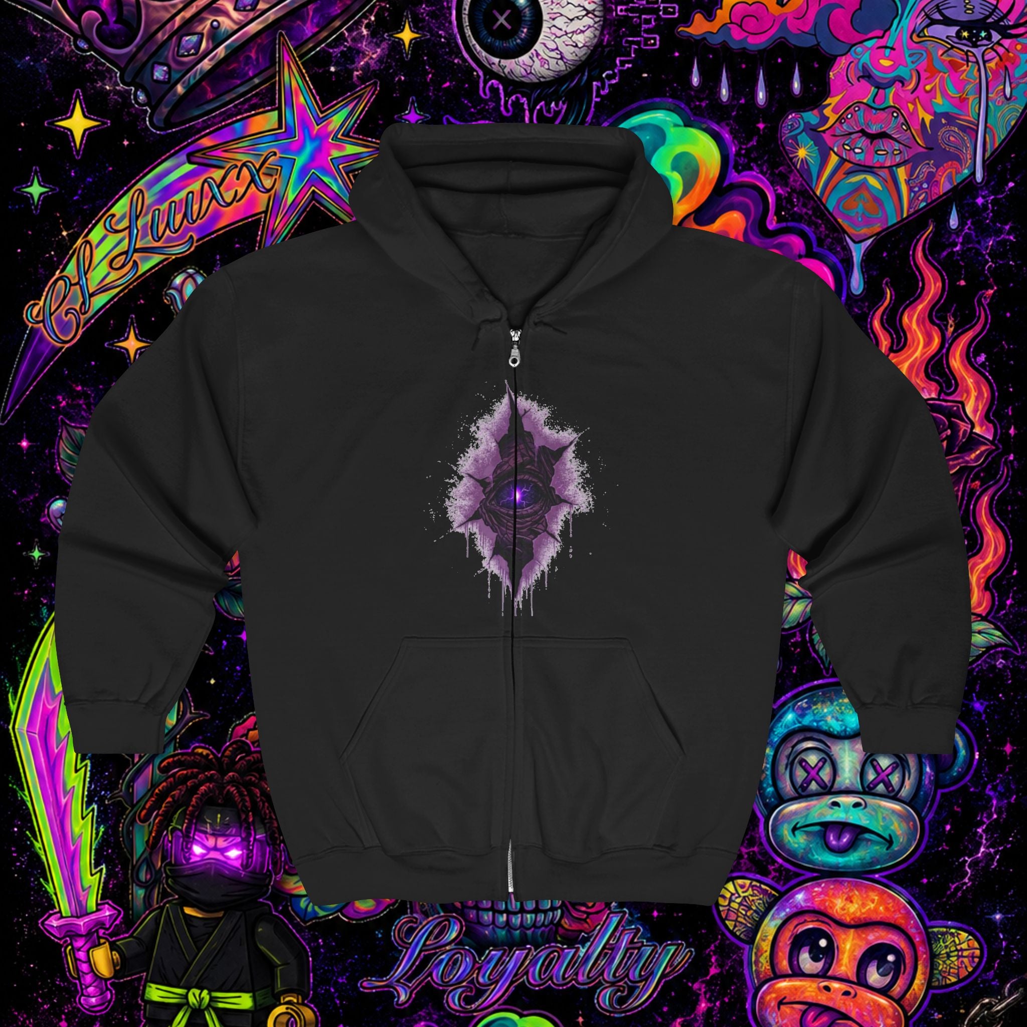 Purple Cosmic Crown Full-Zip Hoodie | Premium Graphic Zip-Up Sweatshirt