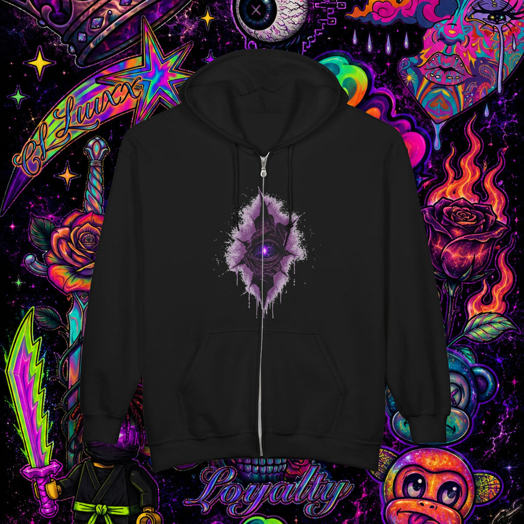 Purple Cosmic Crown Full-Zip Hoodie | Premium Graphic Zip-Up Sweatshirt