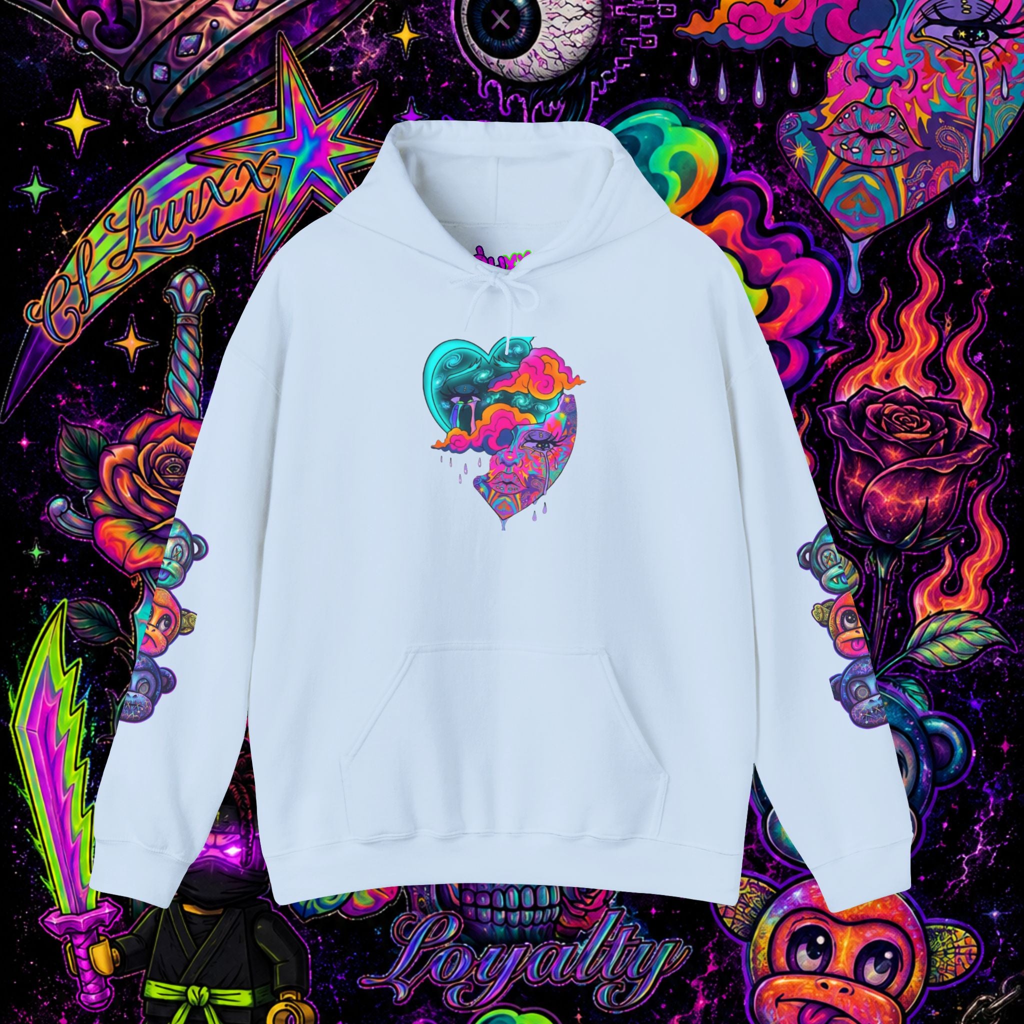 Psychedelic Heart Hoodie | CL LUXX Premium Graphic Pullover Sweatshirt