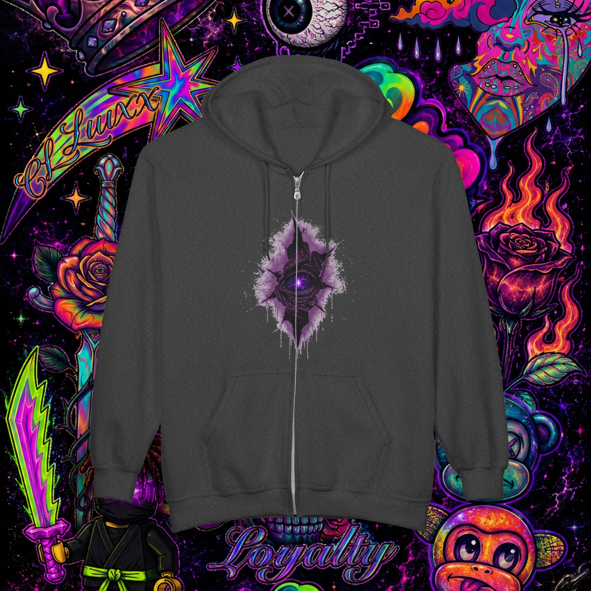 Purple Cosmic Crown Full-Zip Hoodie | Premium Graphic Zip-Up Sweatshirt