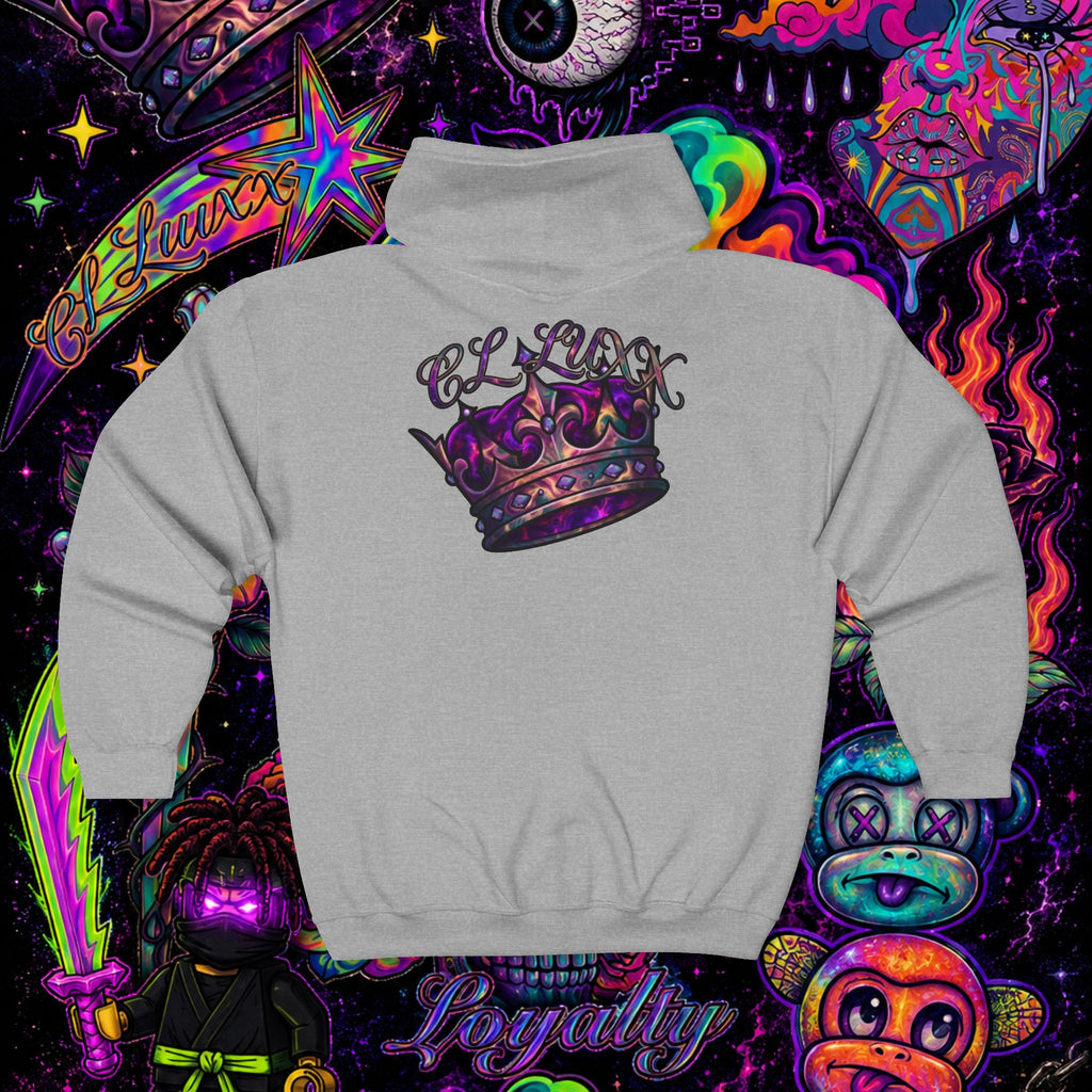 Purple Cosmic Crown Full-Zip Hoodie | Premium Graphic Zip-Up Sweatshirt