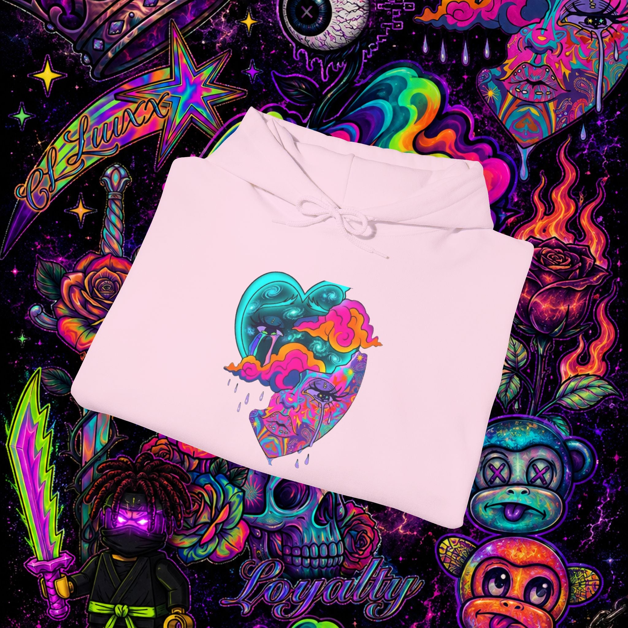 Psychedelic Heart Hoodie | CL LUXX Premium Graphic Pullover Sweatshirt