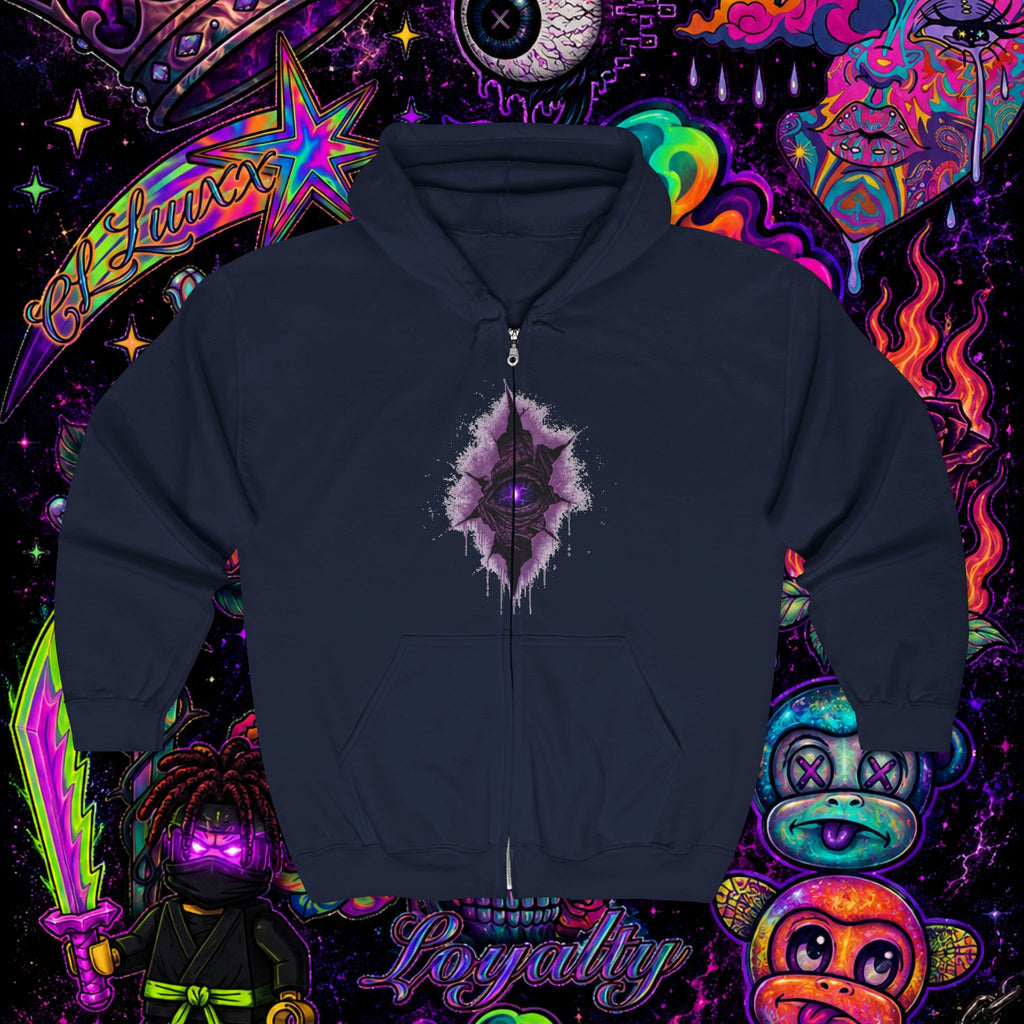 Purple Cosmic Crown Full-Zip Hoodie | Premium Graphic Zip-Up Sweatshirt