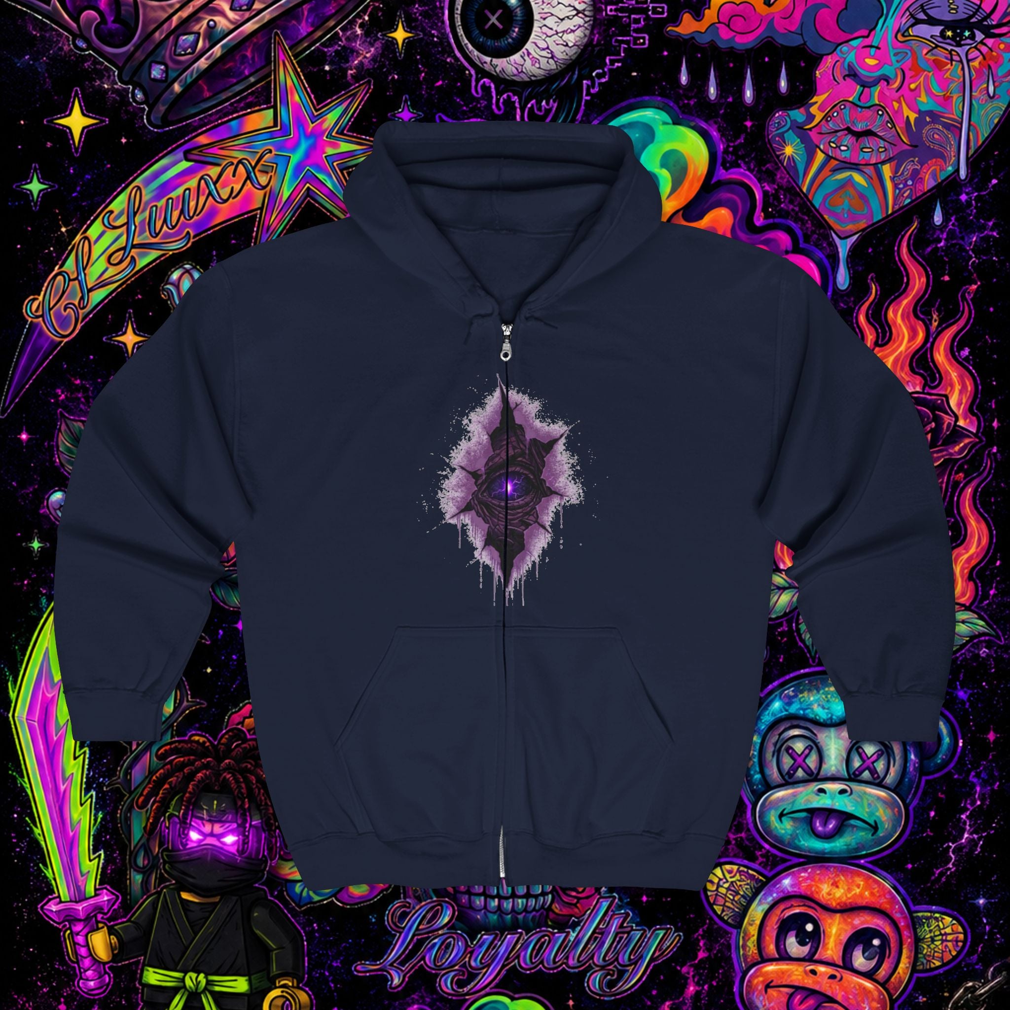 Purple Cosmic Crown Full-Zip Hoodie | Premium Graphic Zip-Up Sweatshirt