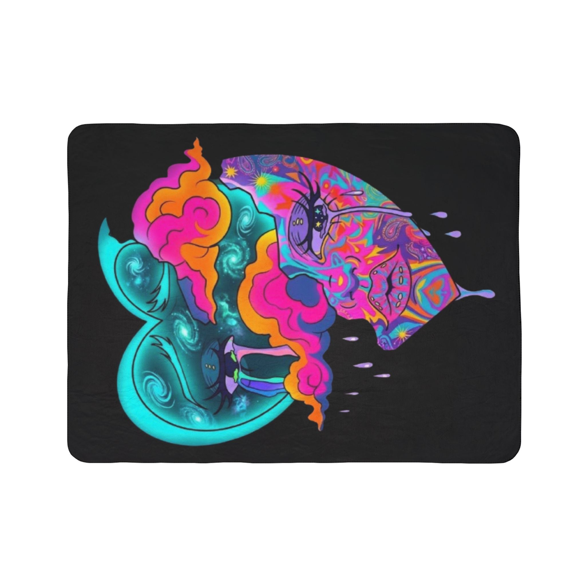 Dreamstate Sherpa Blanket – Cosmic Moon & Psychedelic Face Throw