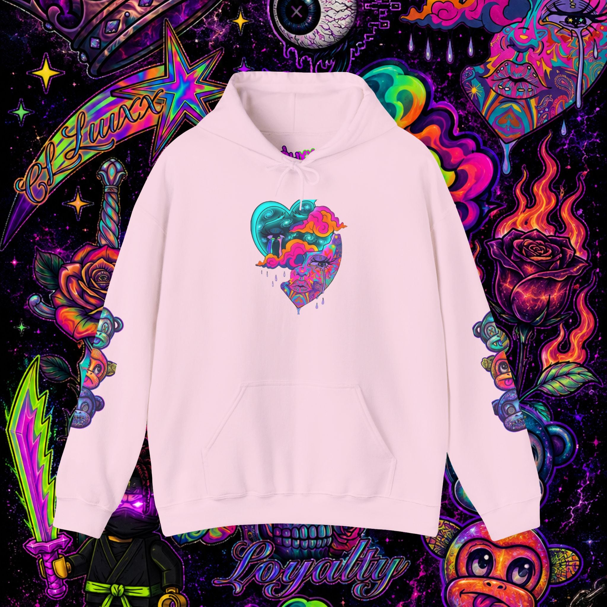 Psychedelic Heart Hoodie | CL LUXX Premium Graphic Pullover Sweatshirt