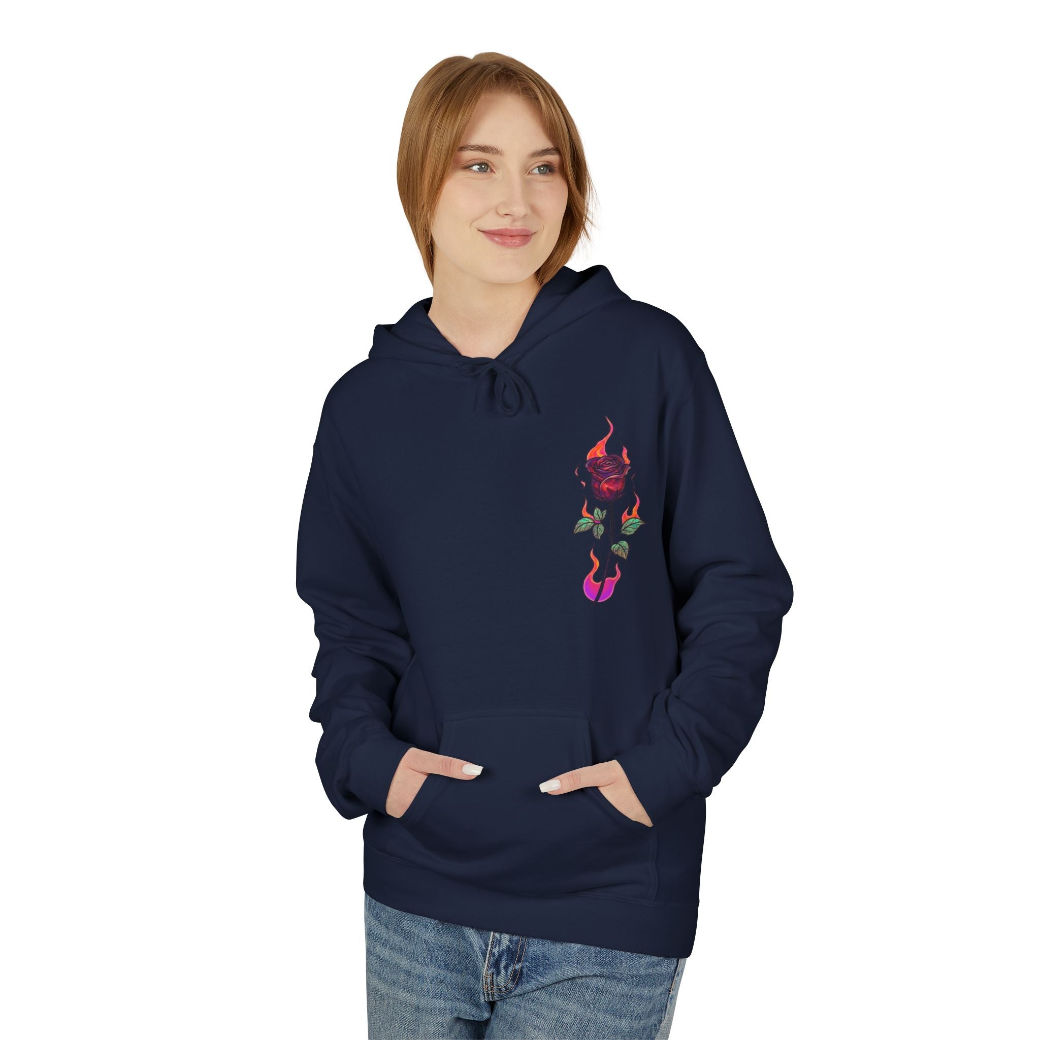 No Evil Hoodie – Burning Rose Streetwear Pullover | See No Evil Hear No Evil Speak No Evil | Graphic Fleece Hoodie