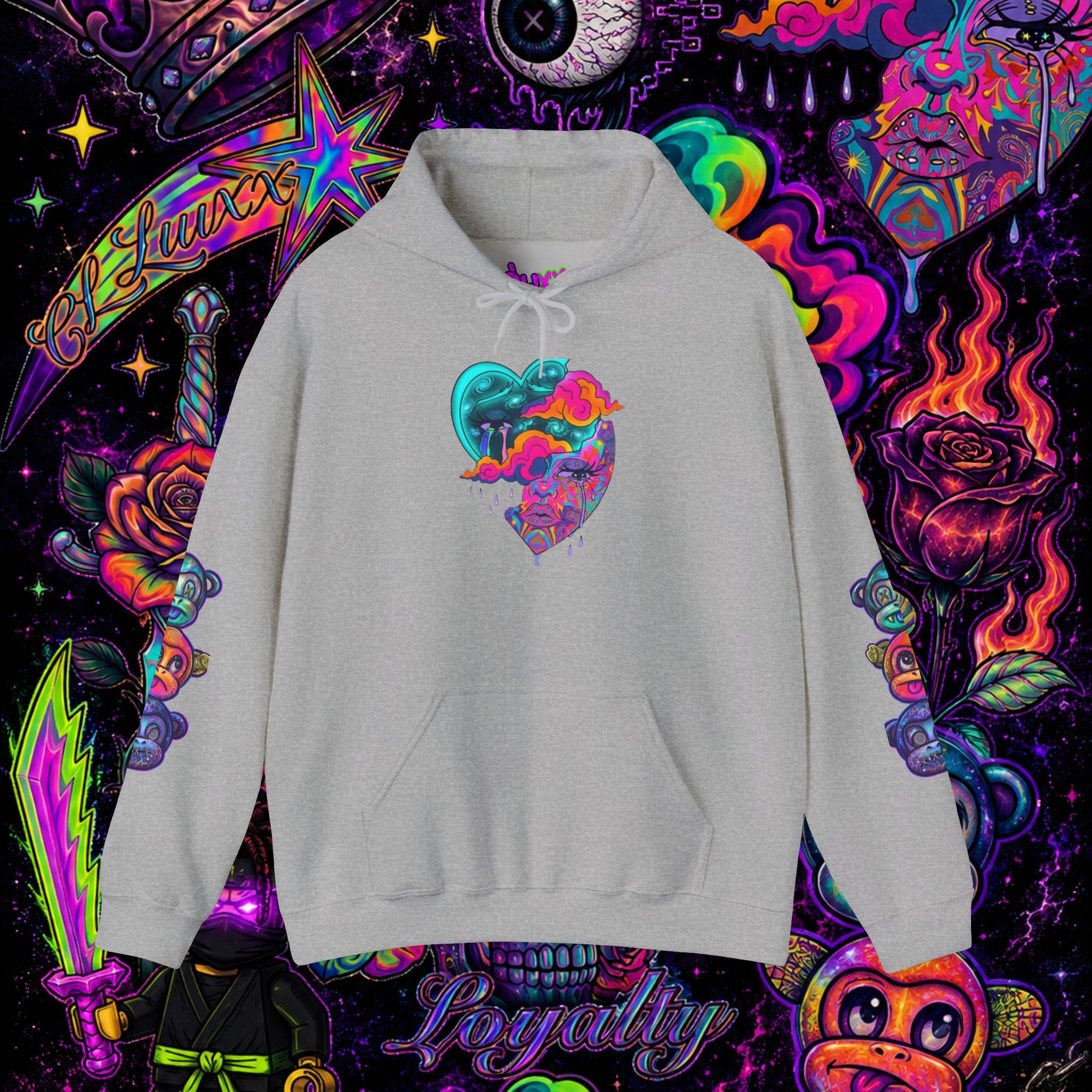 Psychedelic Heart Hoodie | CL LUXX Premium Graphic Pullover Sweatshirt