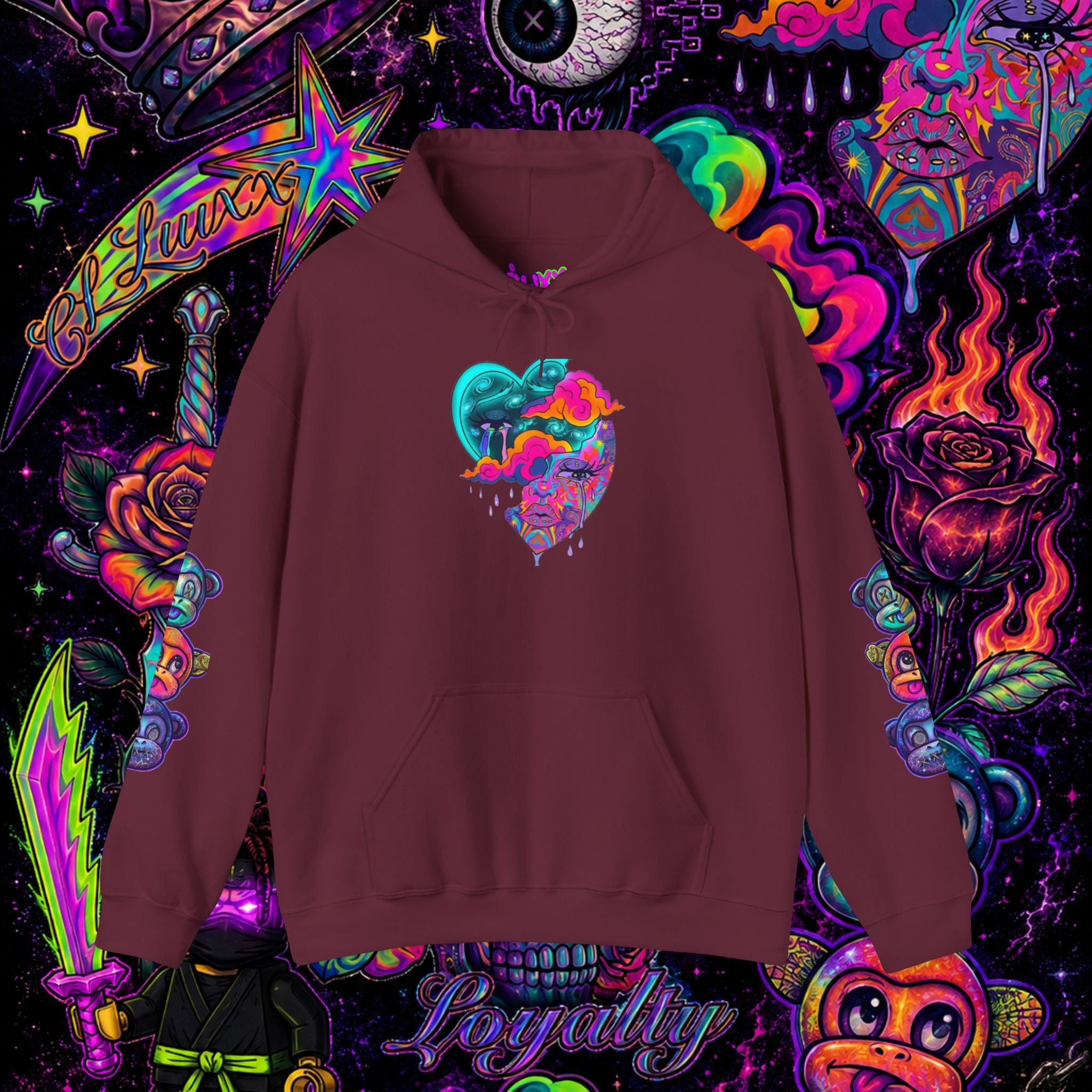 Psychedelic Heart Hoodie | CL LUXX Premium Graphic Pullover Sweatshirt