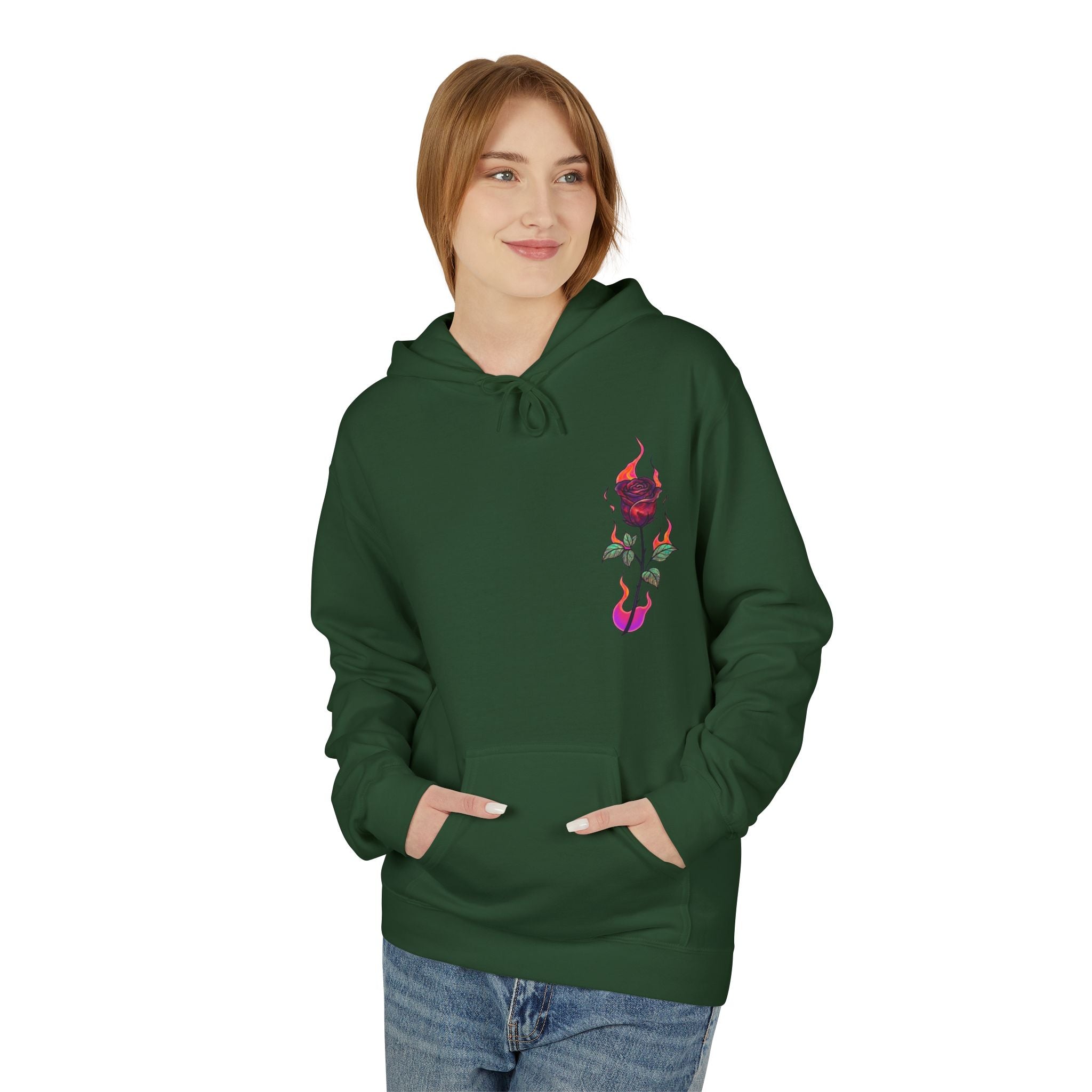 No Evil Hoodie – Burning Rose Streetwear Pullover | See No Evil Hear No Evil Speak No Evil | Graphic Fleece Hoodie