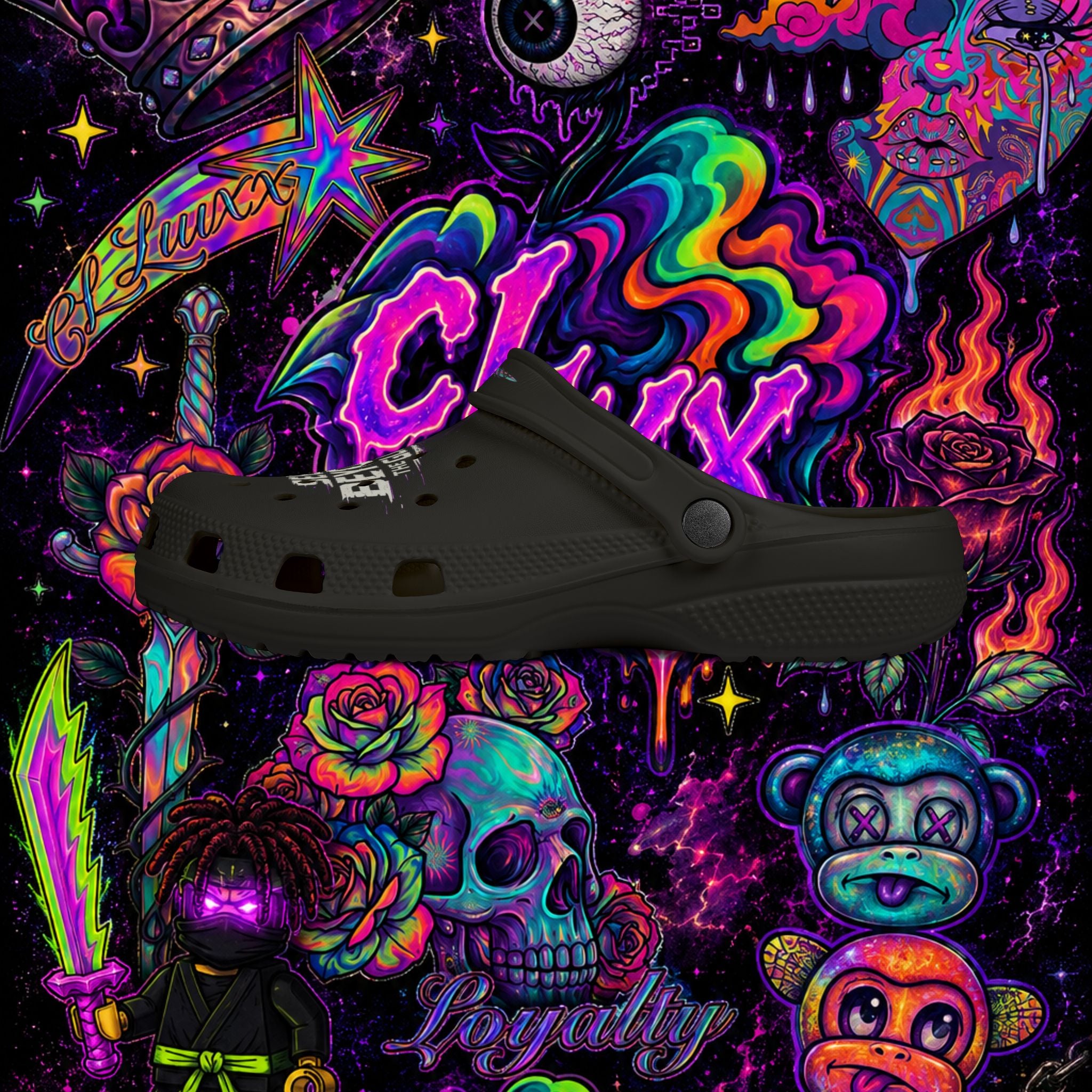 See Beyond the Glitch EVA Foam Clogs | CL LUXX Graphic Comfort Shoes