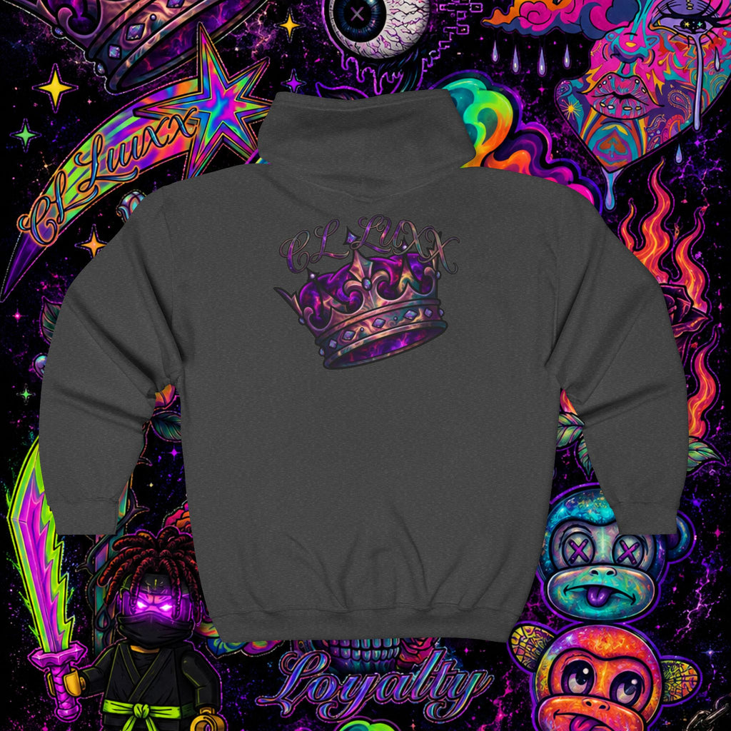 Purple Cosmic Crown Full-Zip Hoodie | Premium Graphic Zip-Up Sweatshirt