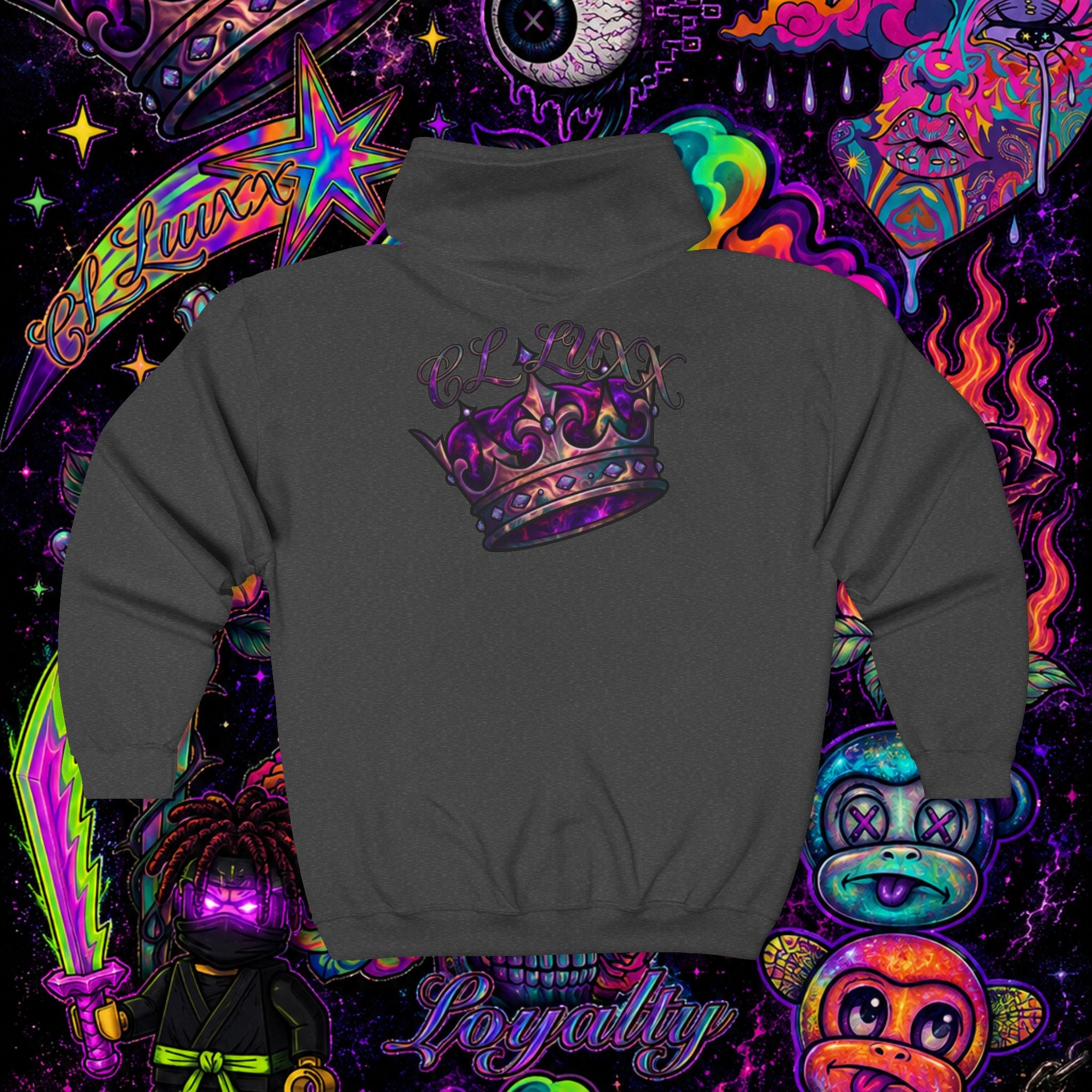 Purple Cosmic Crown Full-Zip Hoodie | Premium Graphic Zip-Up Sweatshirt