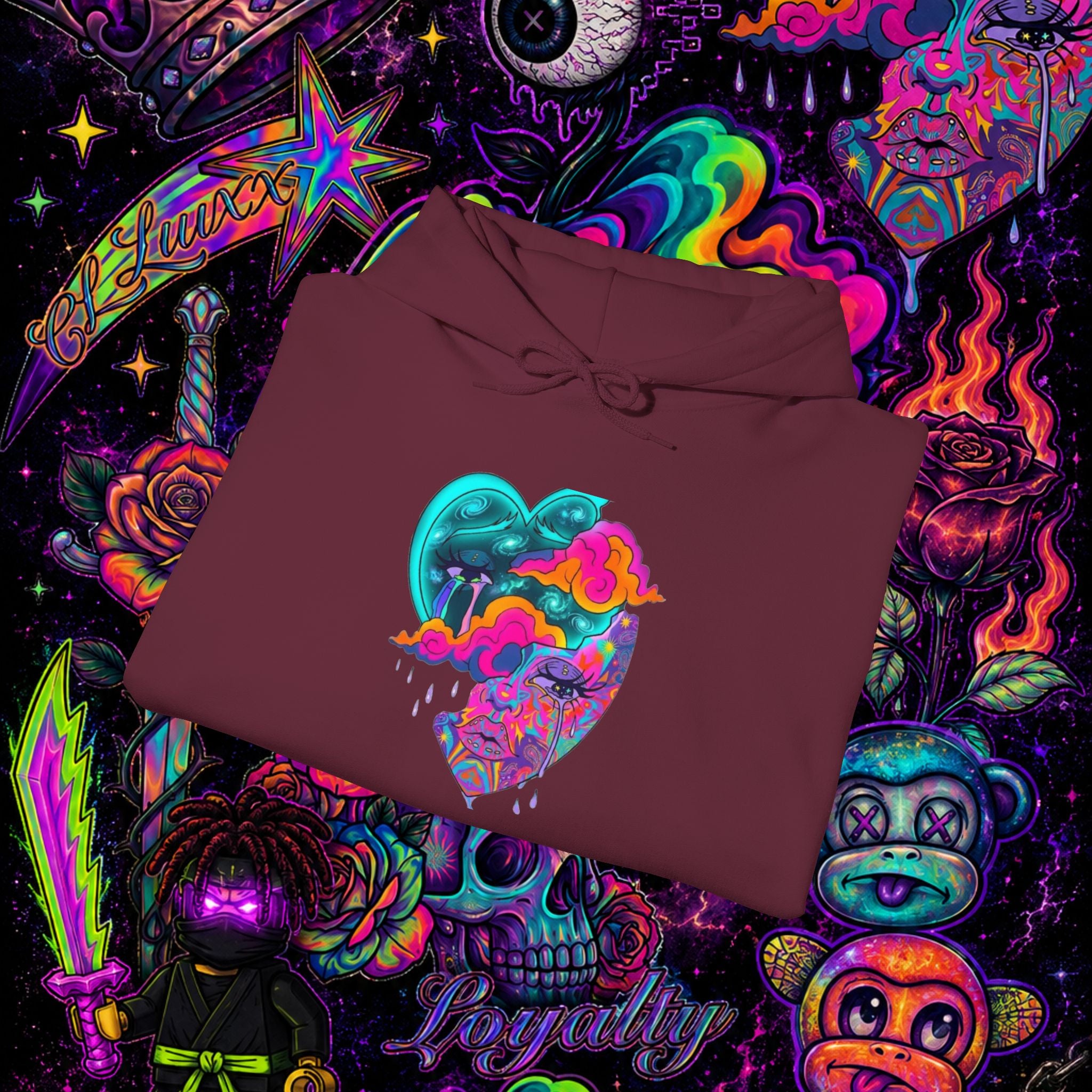 Psychedelic Heart Hoodie | CL LUXX Premium Graphic Pullover Sweatshirt