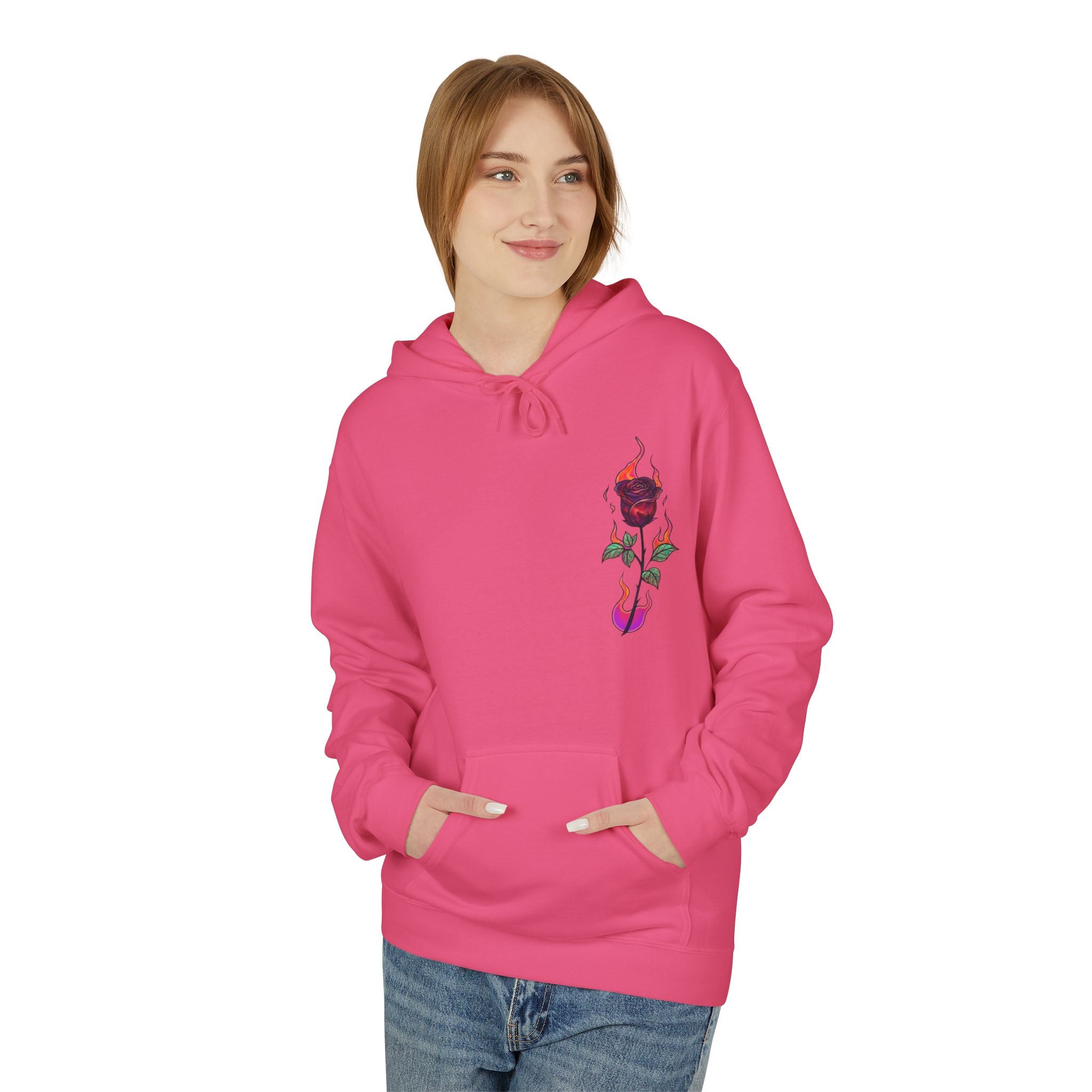 No Evil Hoodie – Burning Rose Streetwear Pullover | See No Evil Hear No Evil Speak No Evil | Graphic Fleece Hoodie