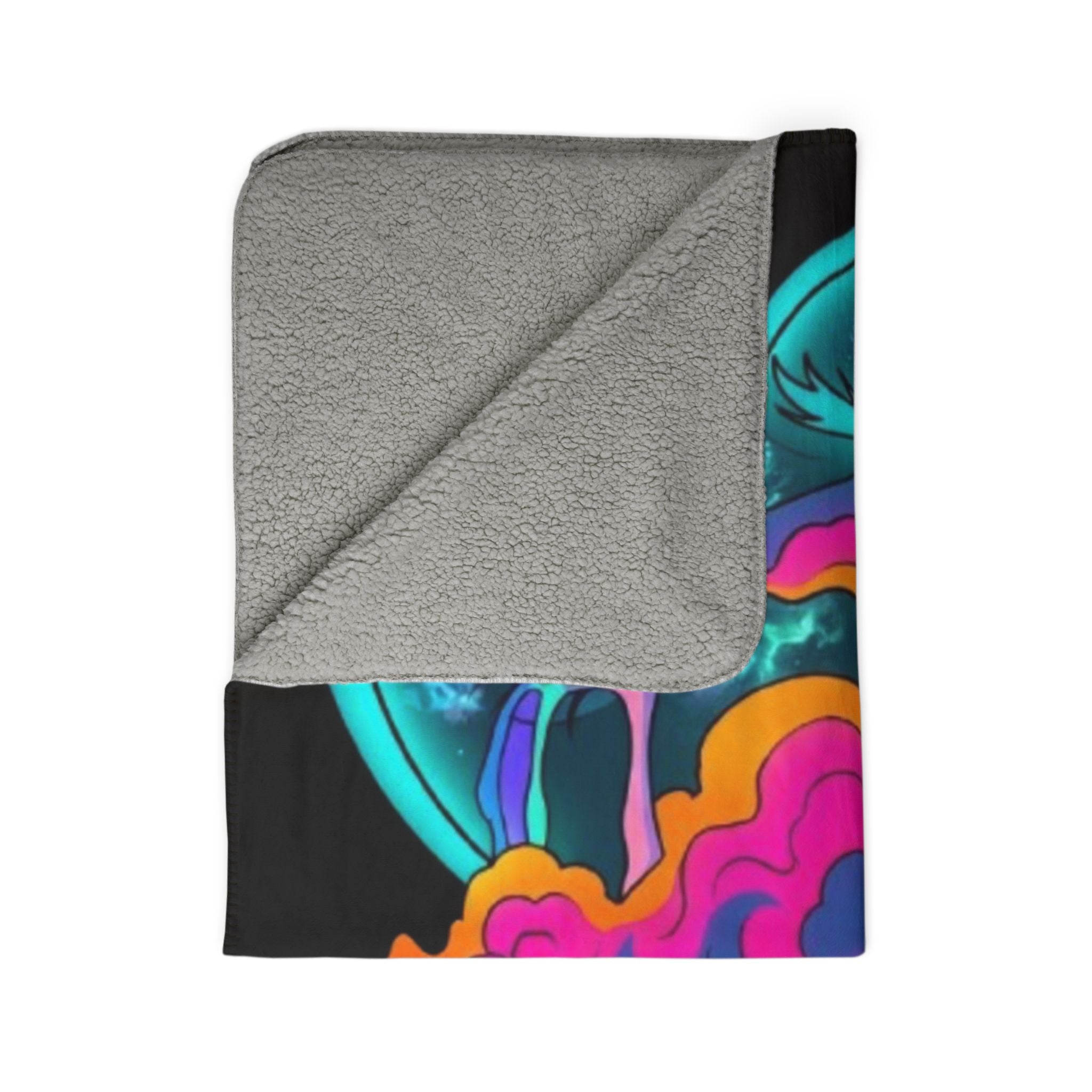 Dreamstate Sherpa Blanket – Cosmic Moon & Psychedelic Face Throw