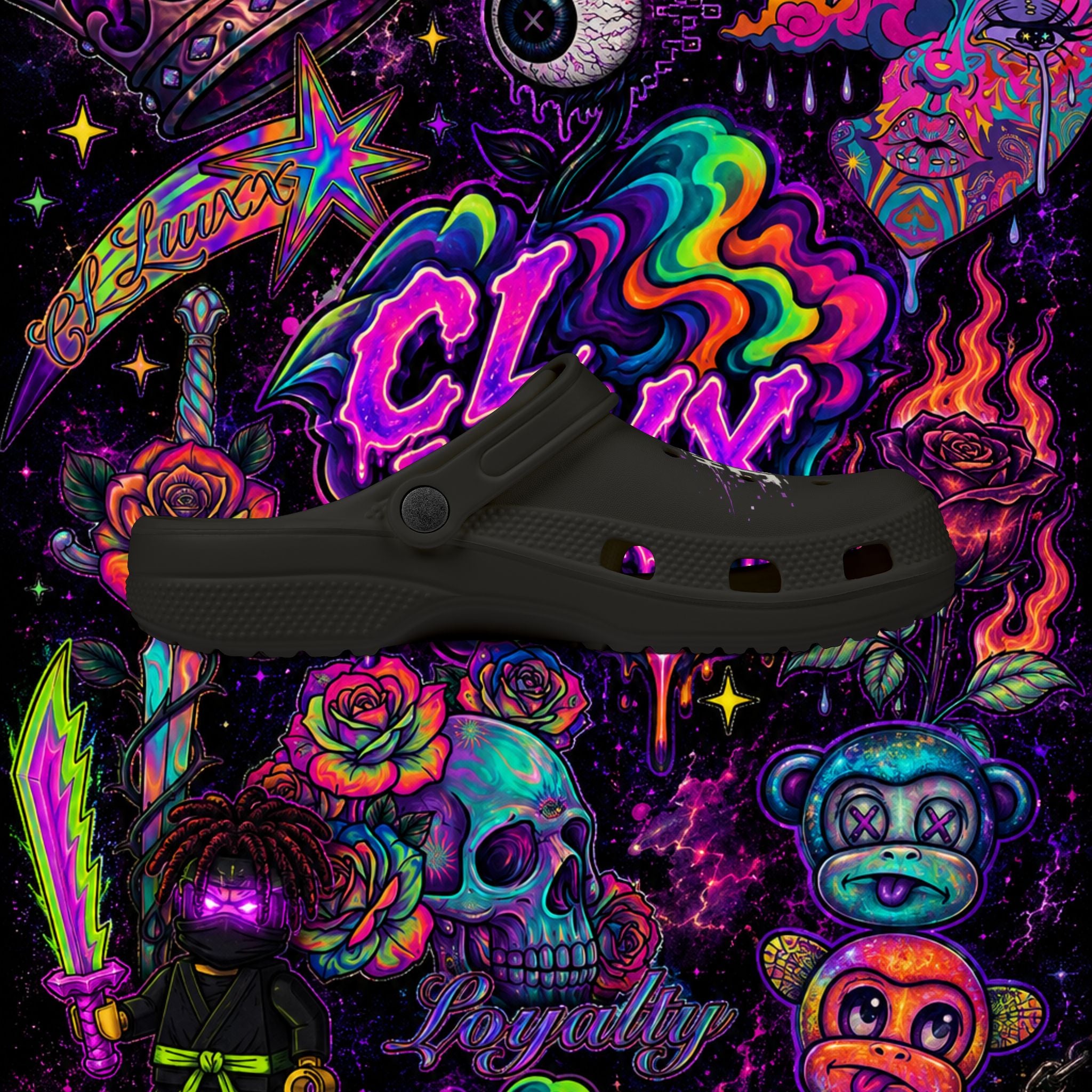 See Beyond the Glitch EVA Foam Clogs | CL LUXX Graphic Comfort Shoes
