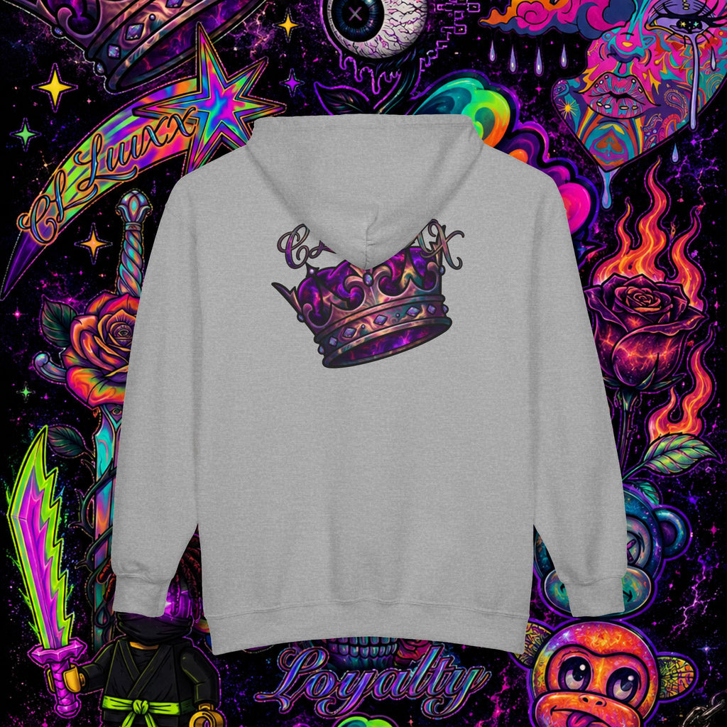 Purple Cosmic Crown Full-Zip Hoodie | Premium Graphic Zip-Up Sweatshirt