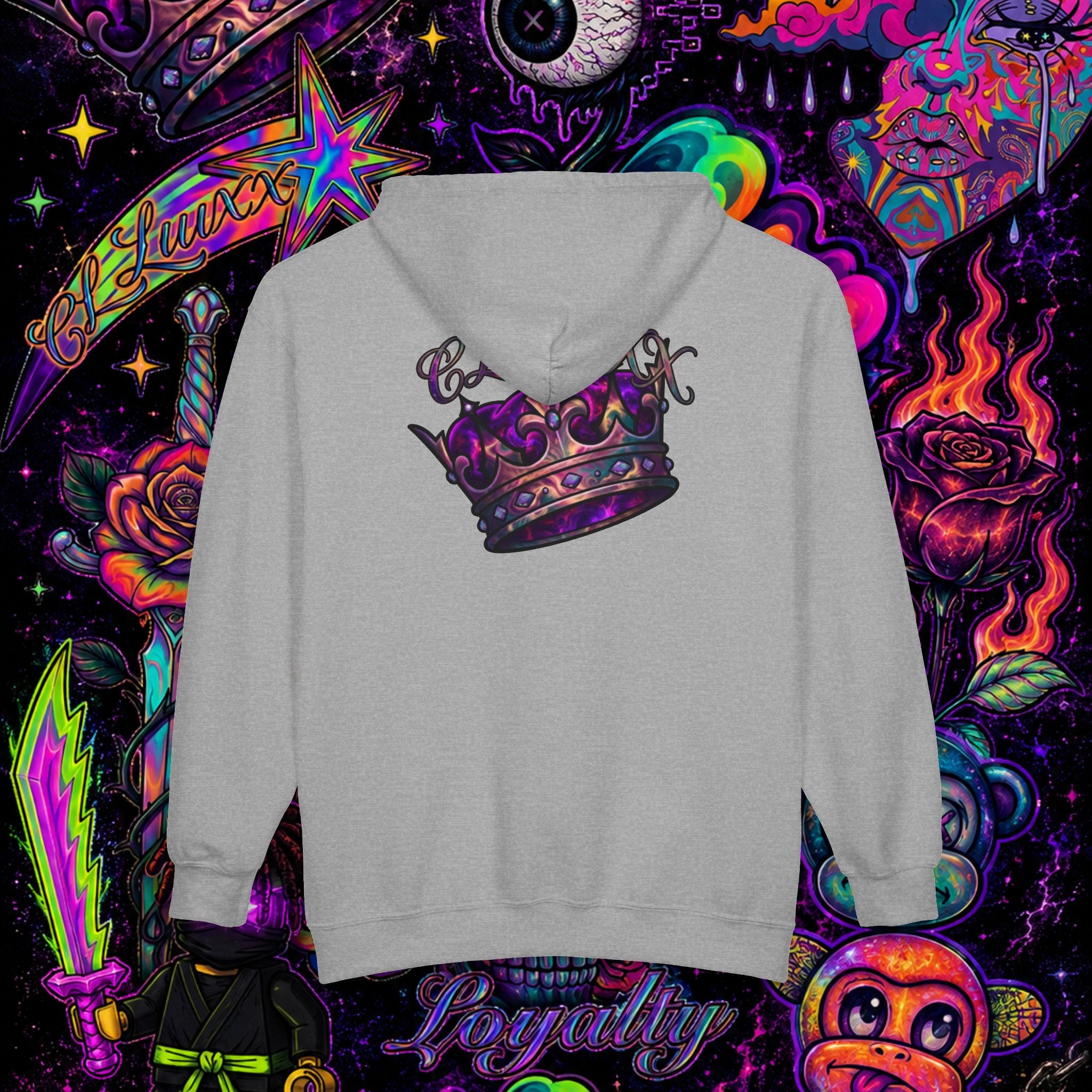 Purple Cosmic Crown Full-Zip Hoodie | Premium Graphic Zip-Up Sweatshirt
