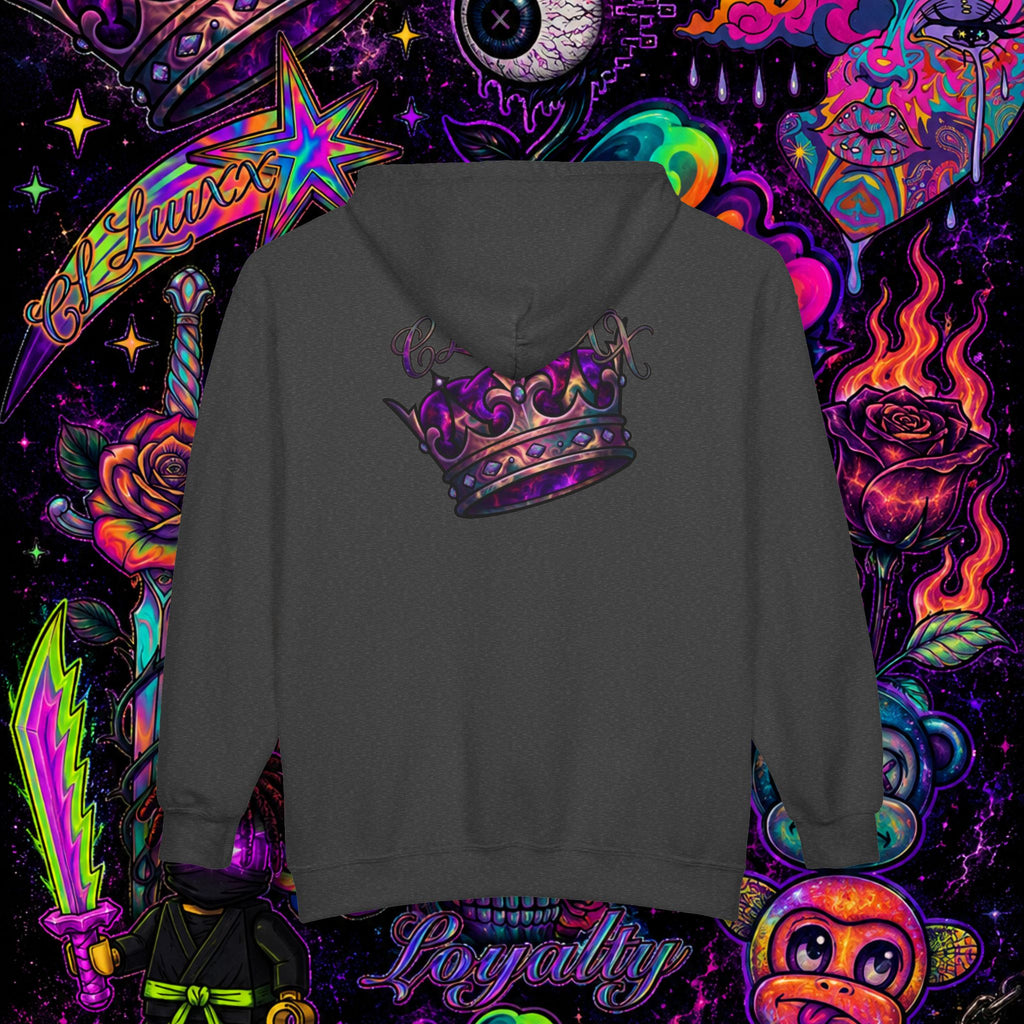 Purple Cosmic Crown Full-Zip Hoodie | Premium Graphic Zip-Up Sweatshirt