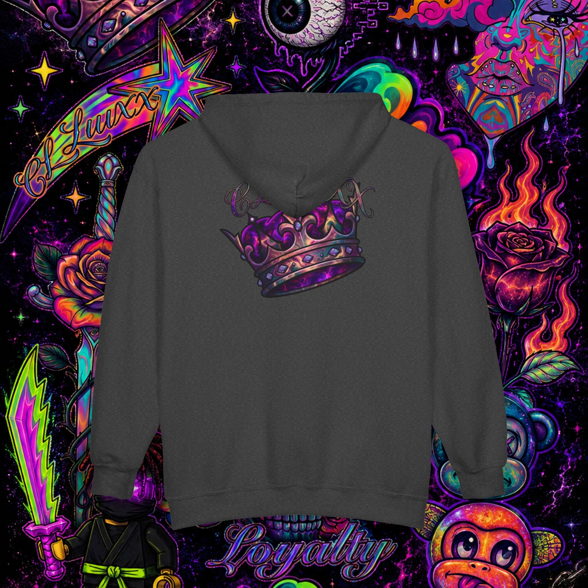 Purple Cosmic Crown Full-Zip Hoodie | Premium Graphic Zip-Up Sweatshirt