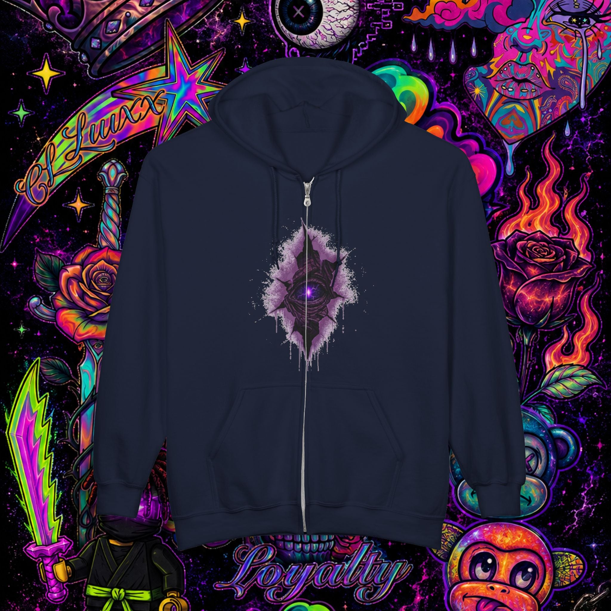 Purple Cosmic Crown Full-Zip Hoodie | Premium Graphic Zip-Up Sweatshirt