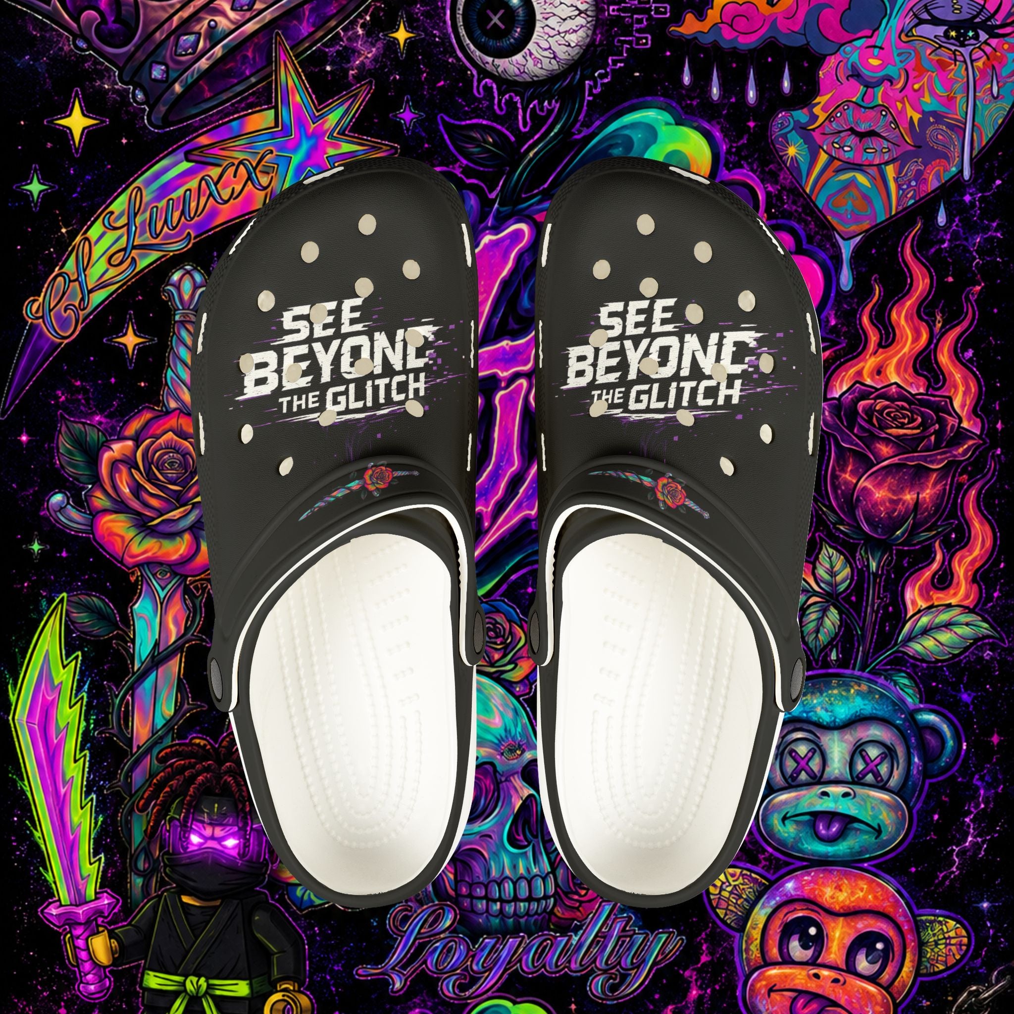 See Beyond the Glitch EVA Foam Clogs | CL LUXX Graphic Comfort Shoes