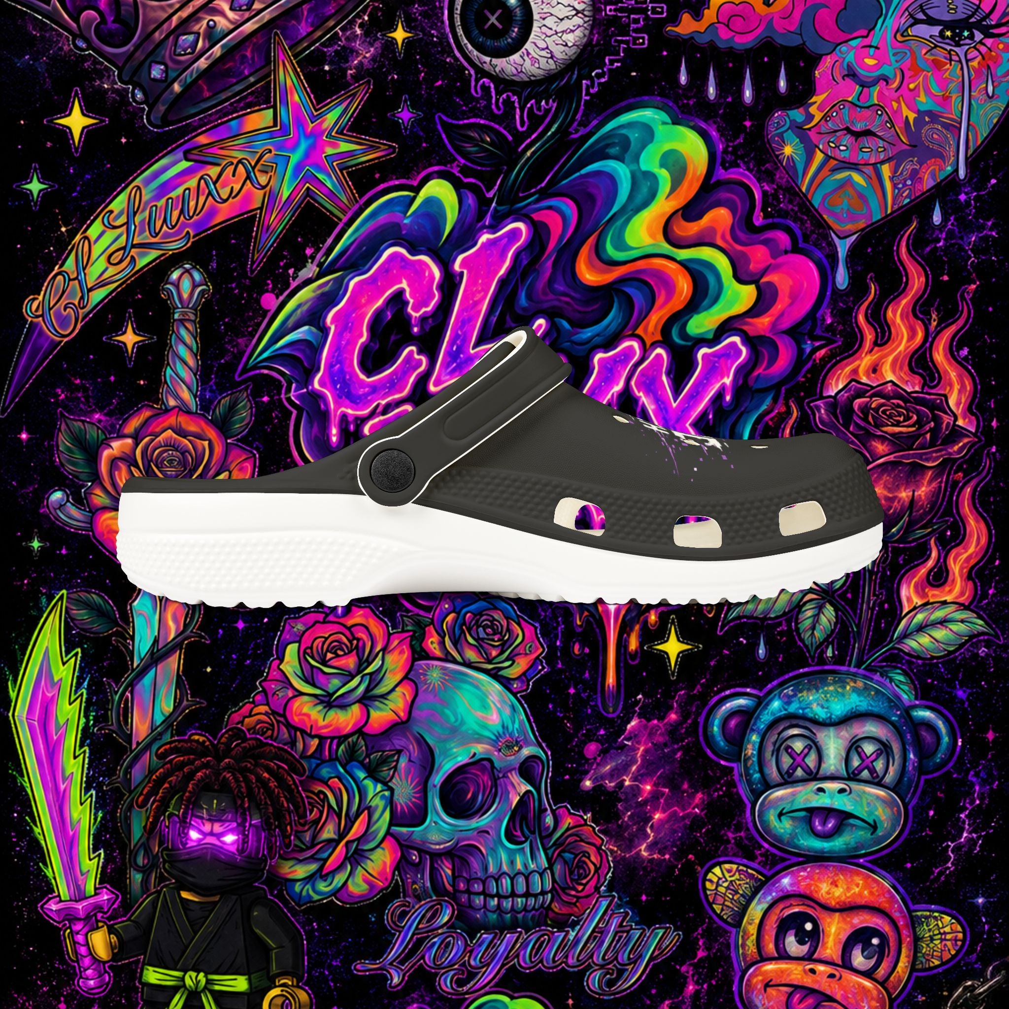 See Beyond the Glitch EVA Foam Clogs | CL LUXX Graphic Comfort Shoes