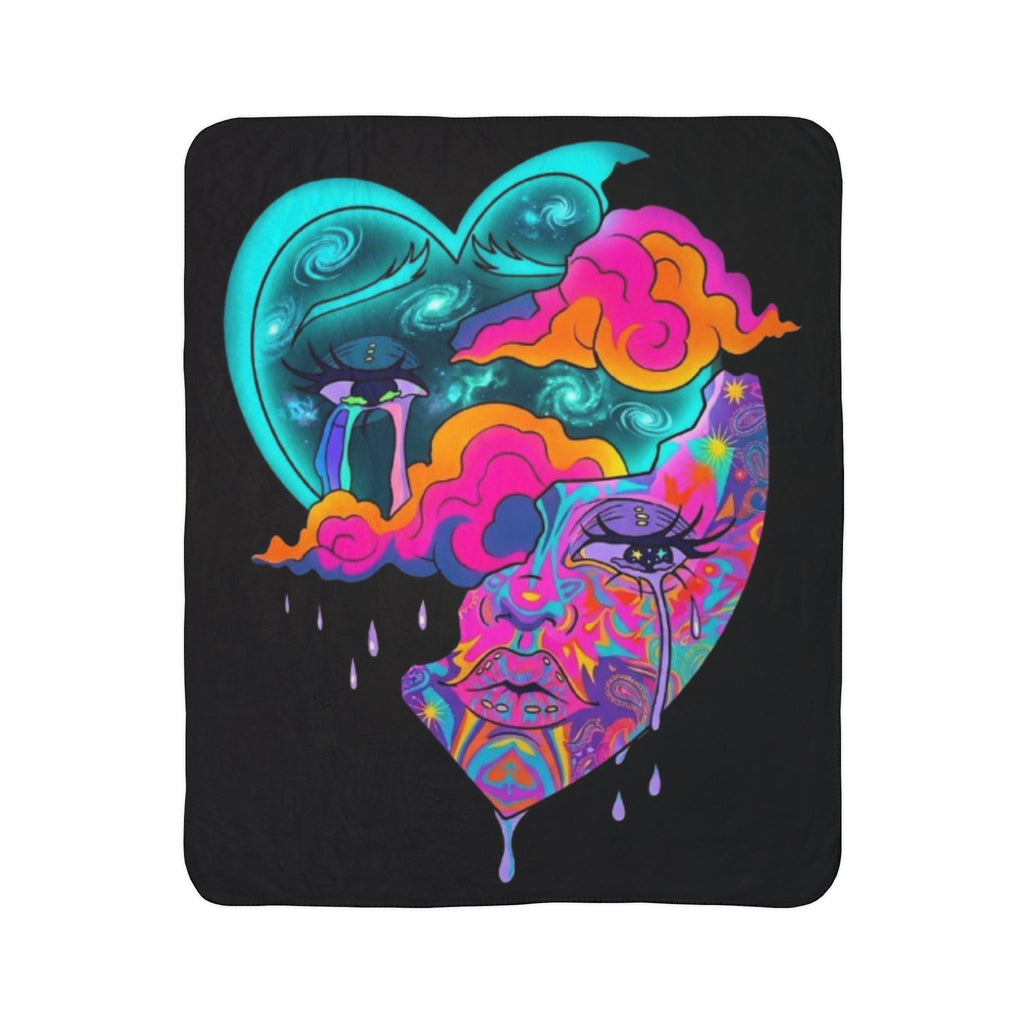 Dreamstate Sherpa Blanket – Cosmic Moon & Psychedelic Face Throw