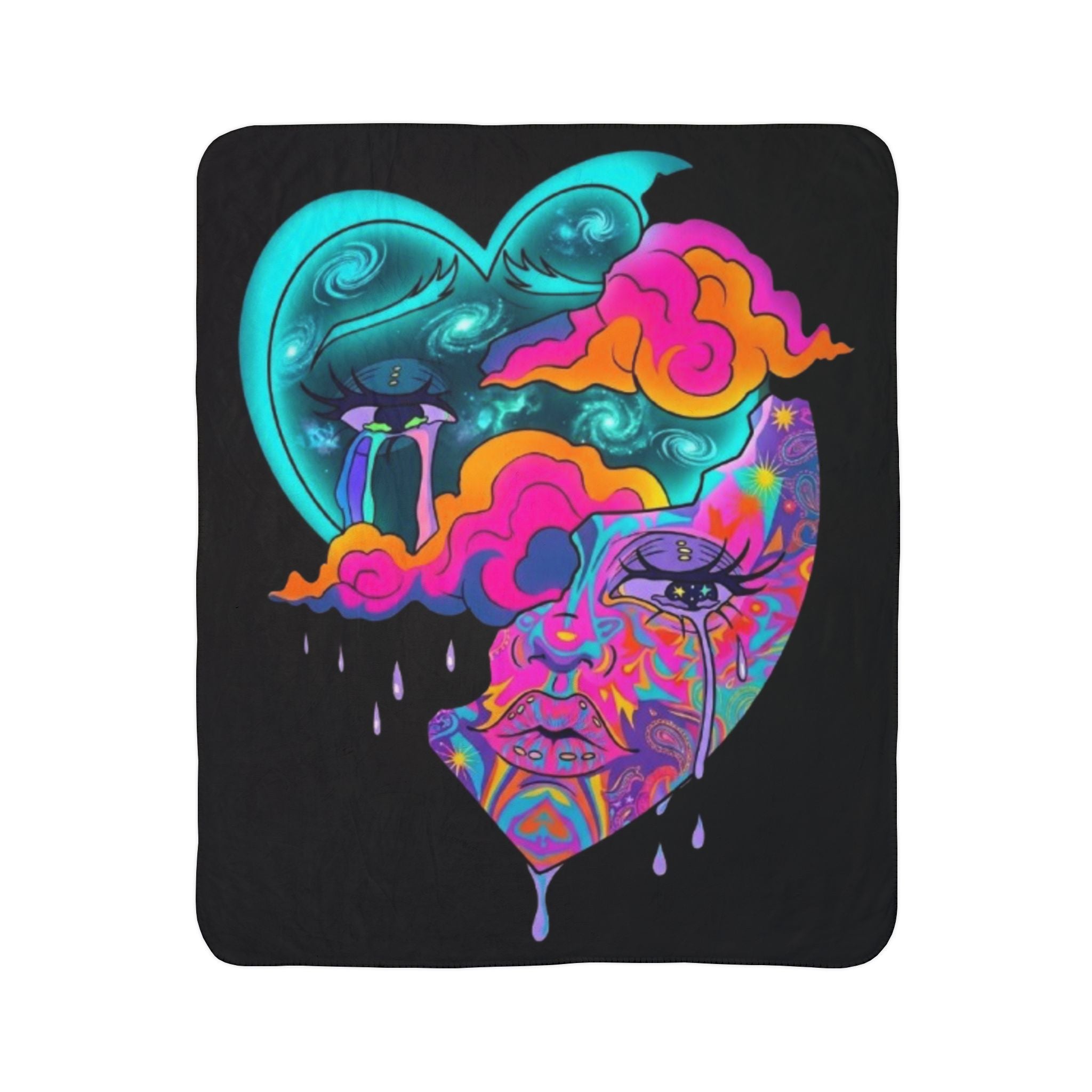 Dreamstate Sherpa Blanket – Cosmic Moon & Psychedelic Face Throw