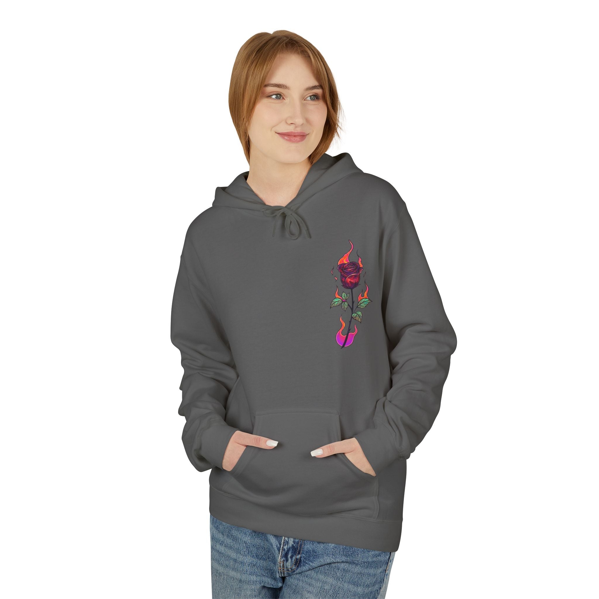 No Evil Hoodie – Burning Rose Streetwear Pullover | See No Evil Hear No Evil Speak No Evil | Graphic Fleece Hoodie