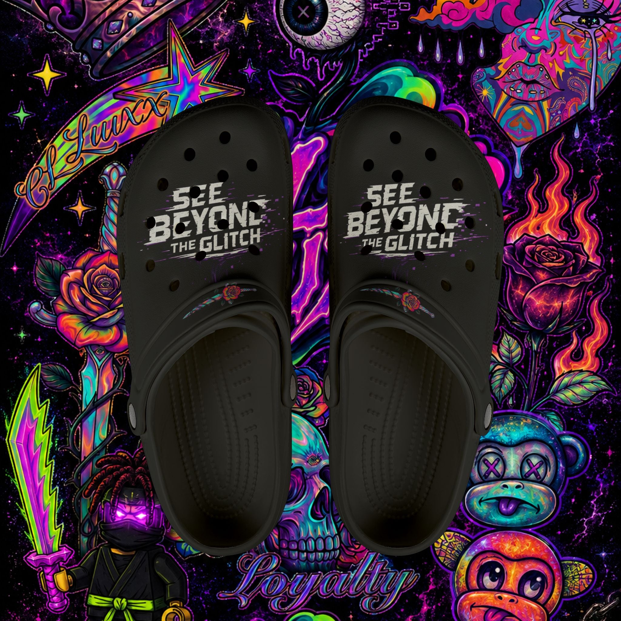 See Beyond the Glitch EVA Foam Clogs | CL LUXX Graphic Comfort Shoes