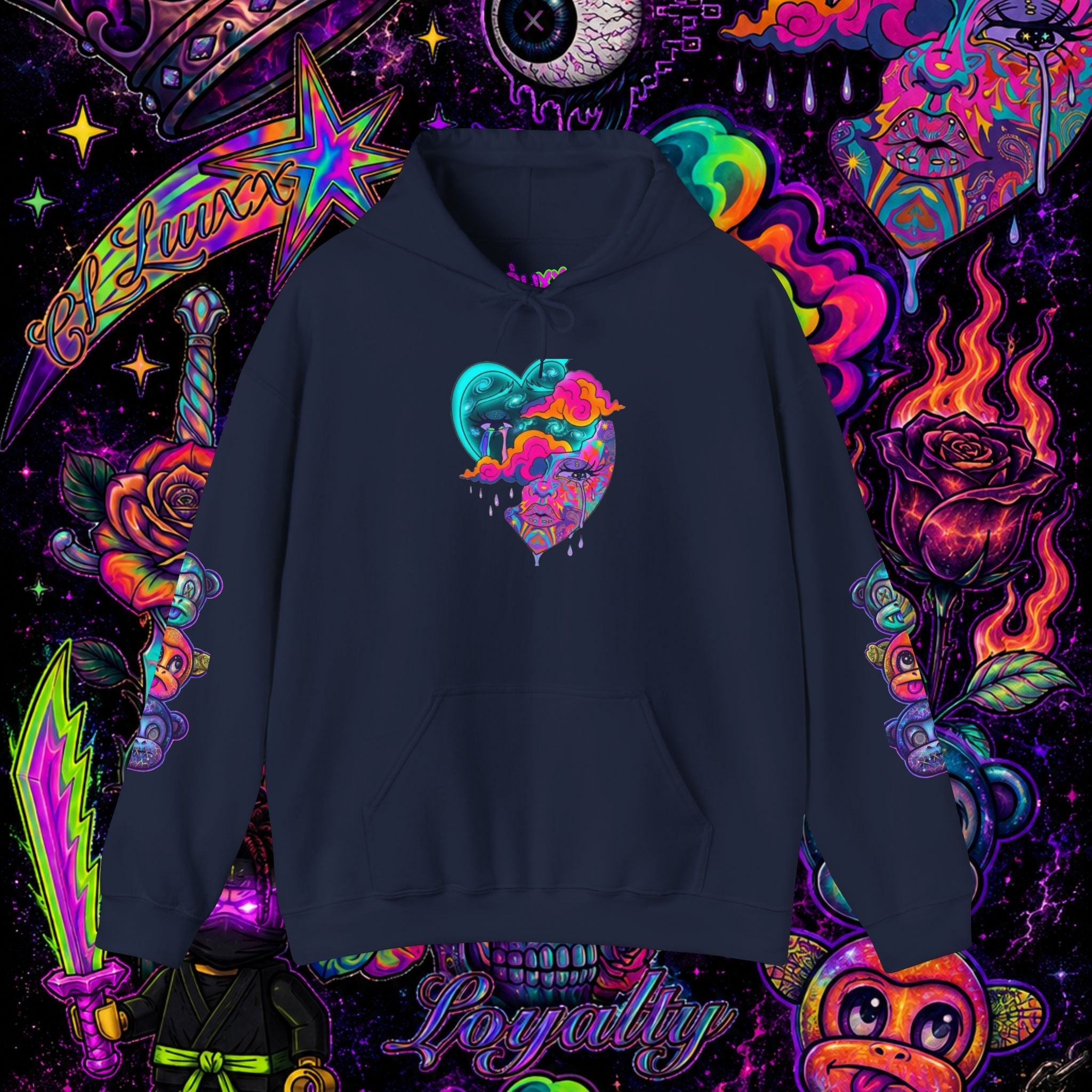 Psychedelic Heart Hoodie | CL LUXX Premium Graphic Pullover Sweatshirt