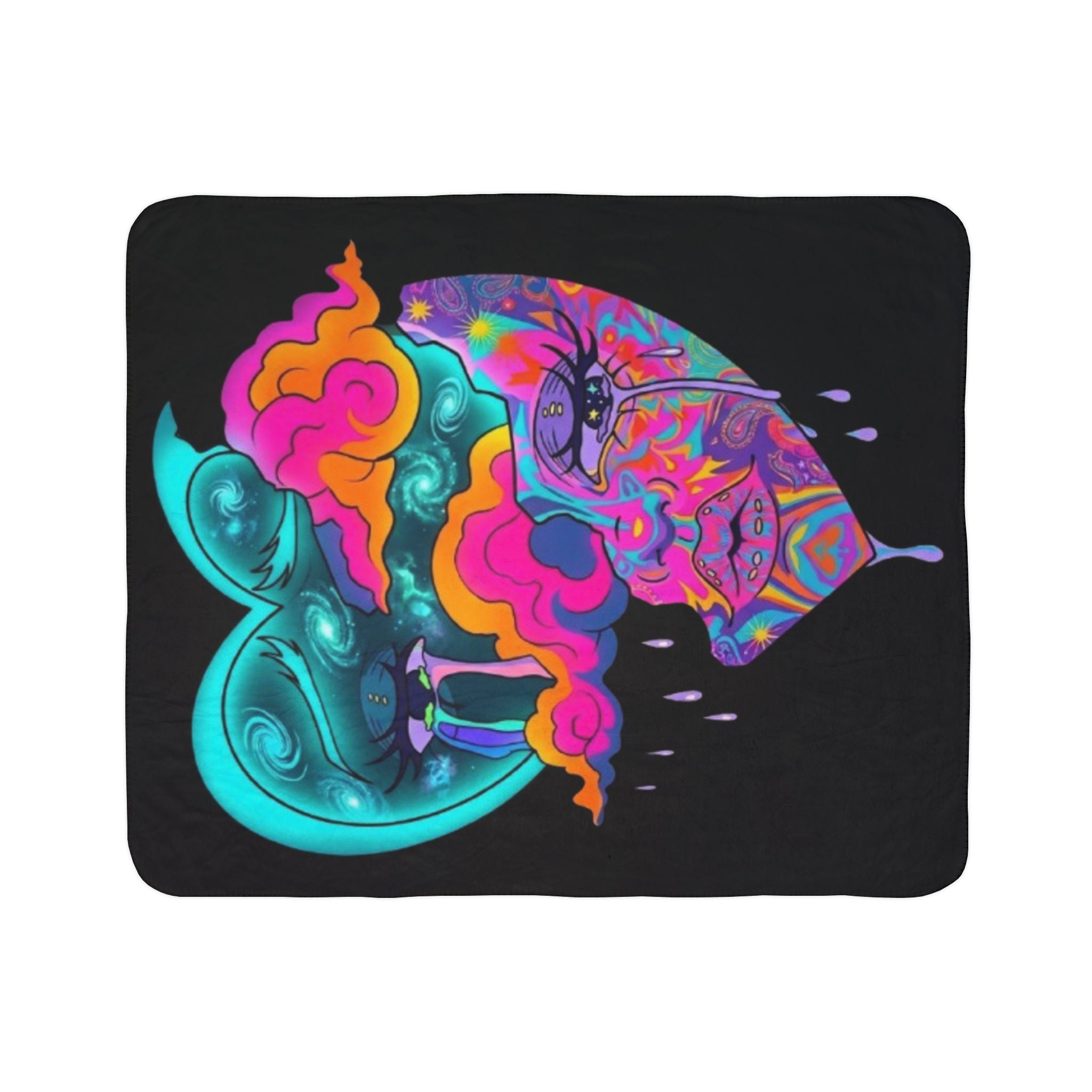 Dreamstate Sherpa Blanket – Cosmic Moon & Psychedelic Face Throw