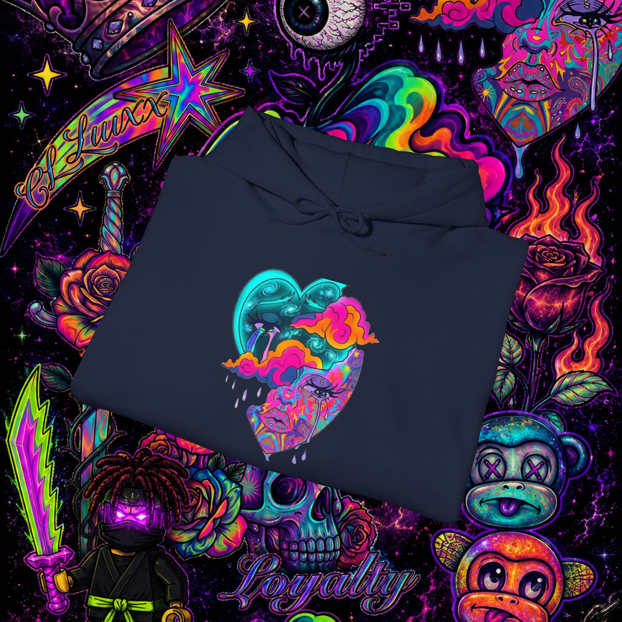 Psychedelic Heart Hoodie | CL LUXX Premium Graphic Pullover Sweatshirt