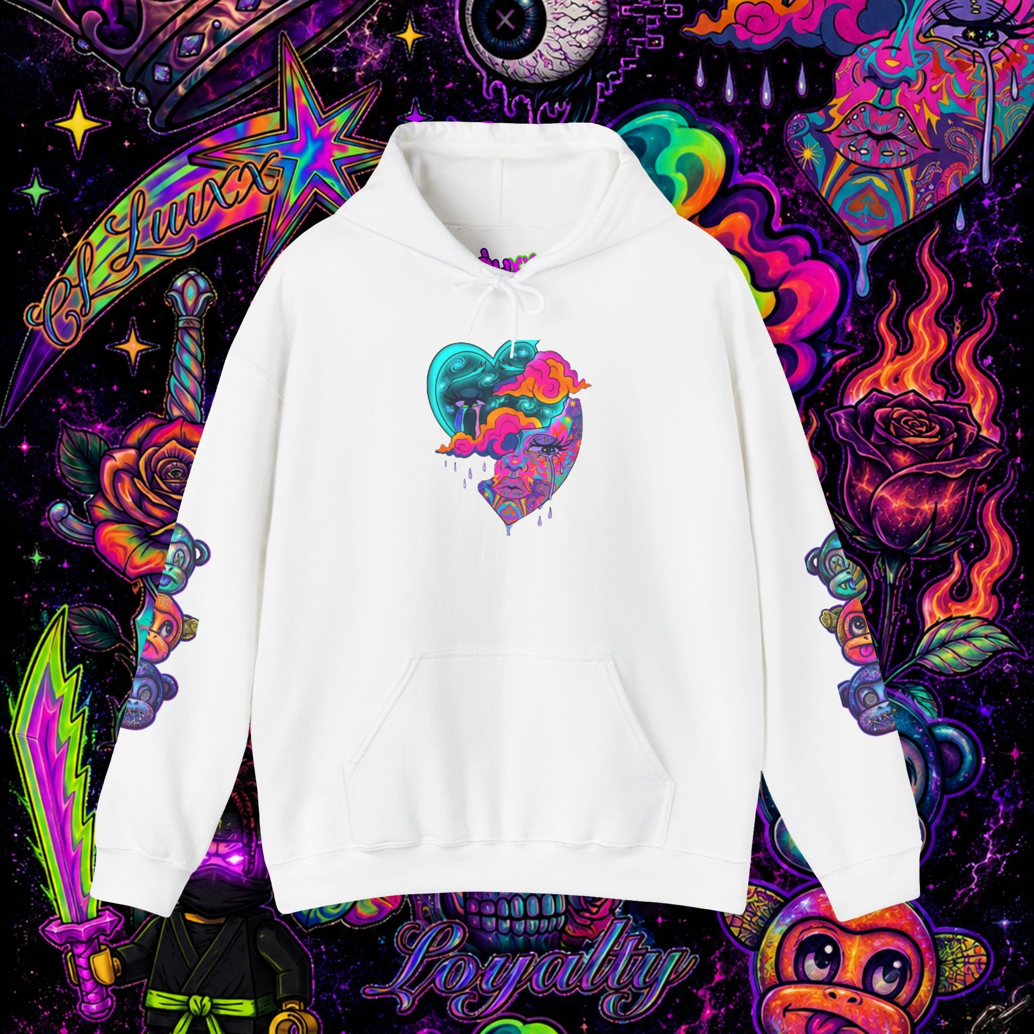 Psychedelic Heart Hoodie | CL LUXX Premium Graphic Pullover Sweatshirt