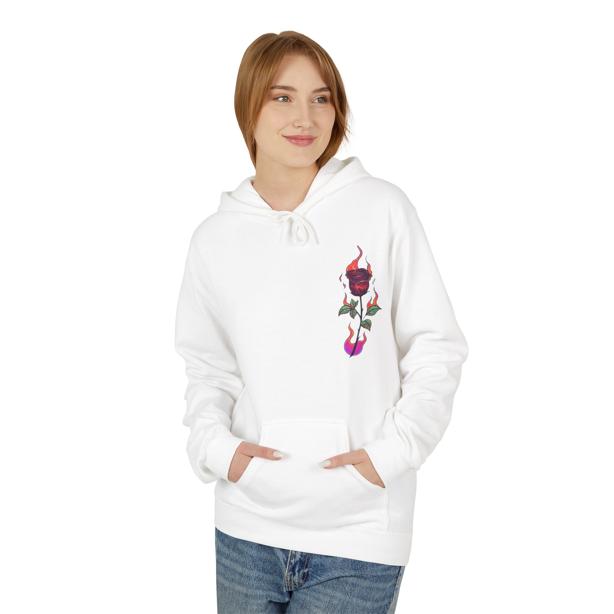 No Evil Hoodie – Burning Rose Streetwear Pullover | See No Evil Hear No Evil Speak No Evil | Graphic Fleece Hoodie