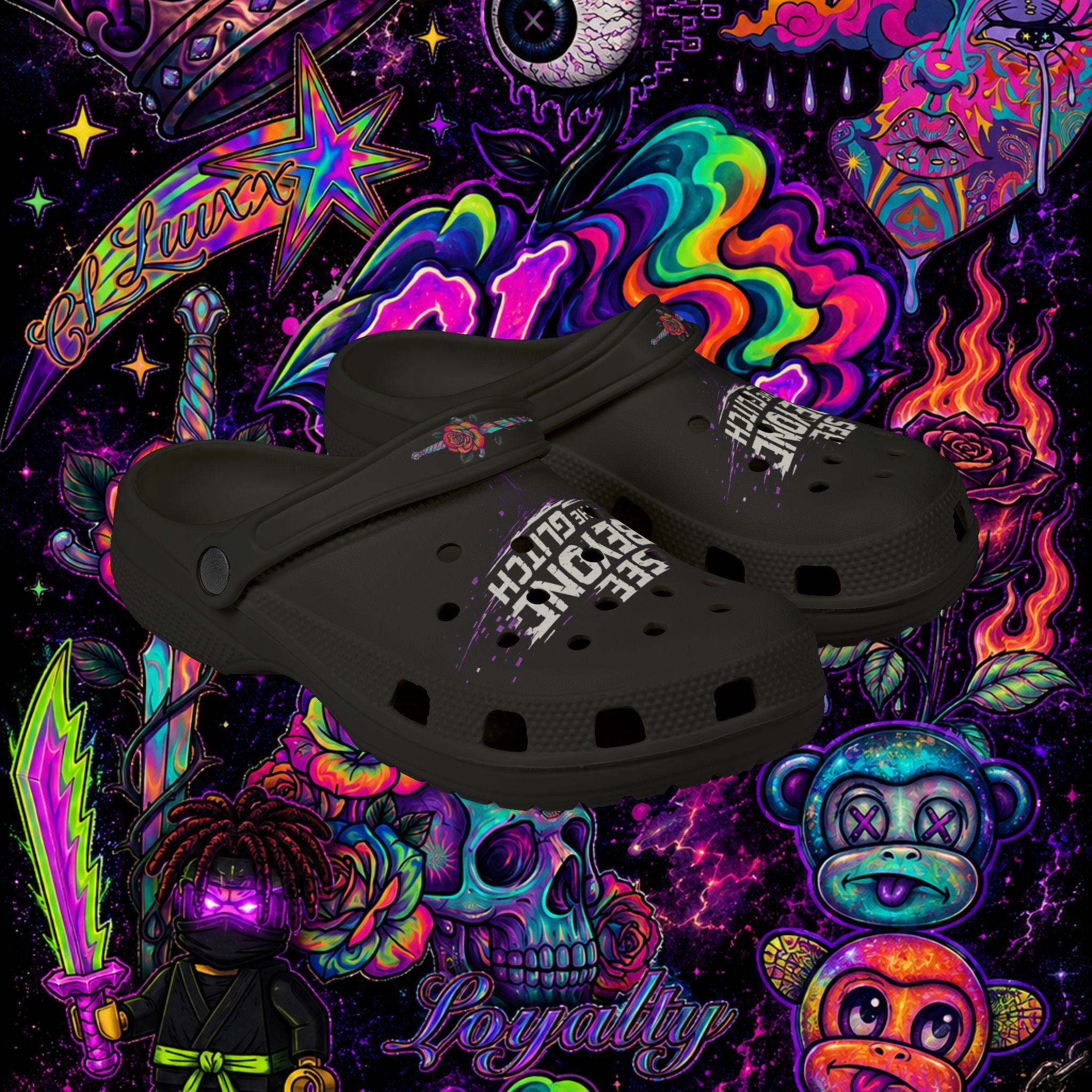 See Beyond the Glitch EVA Foam Clogs | CL LUXX Graphic Comfort Shoes